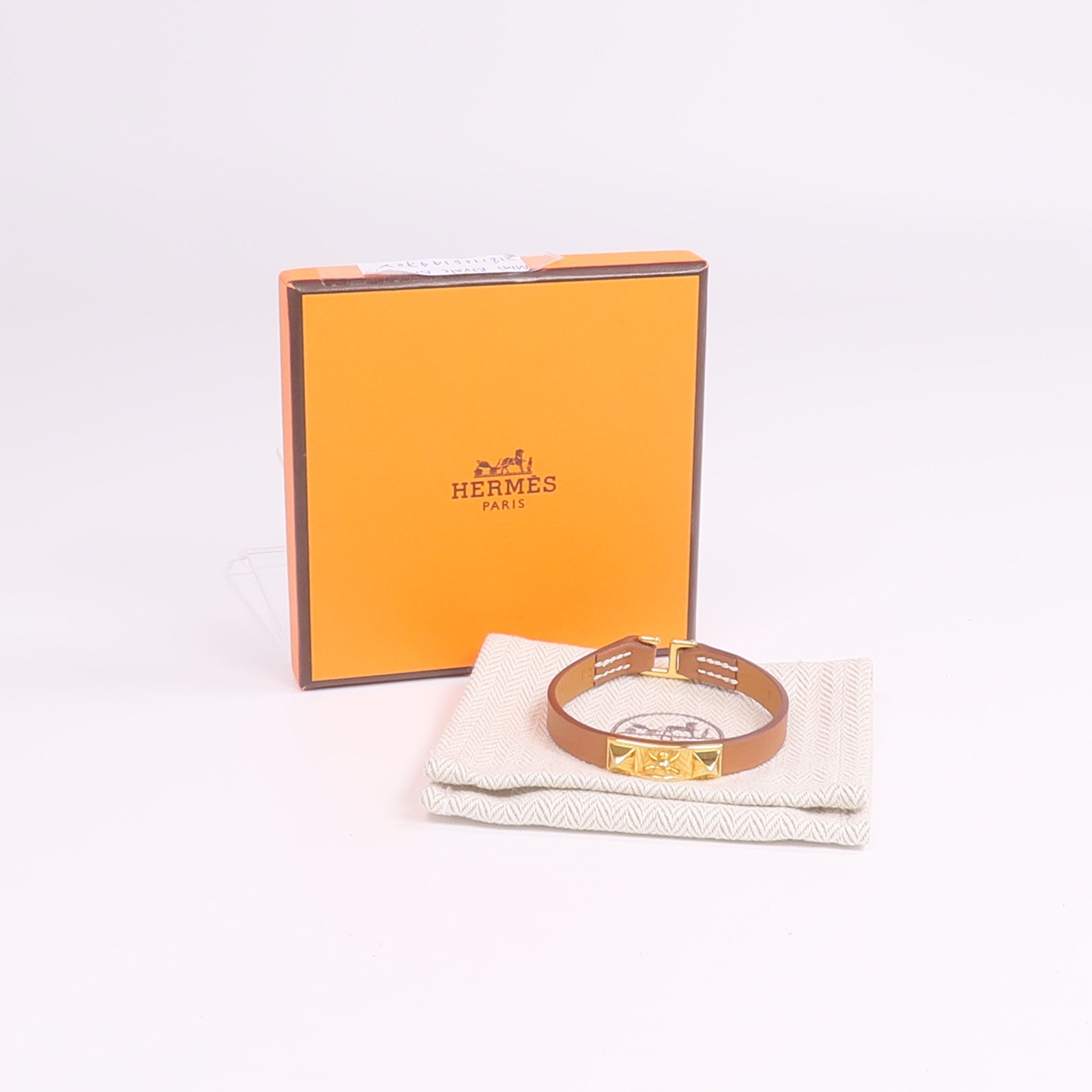 HERMES Swift皮革Mini Rivale Bracelet金扣手帶Gold