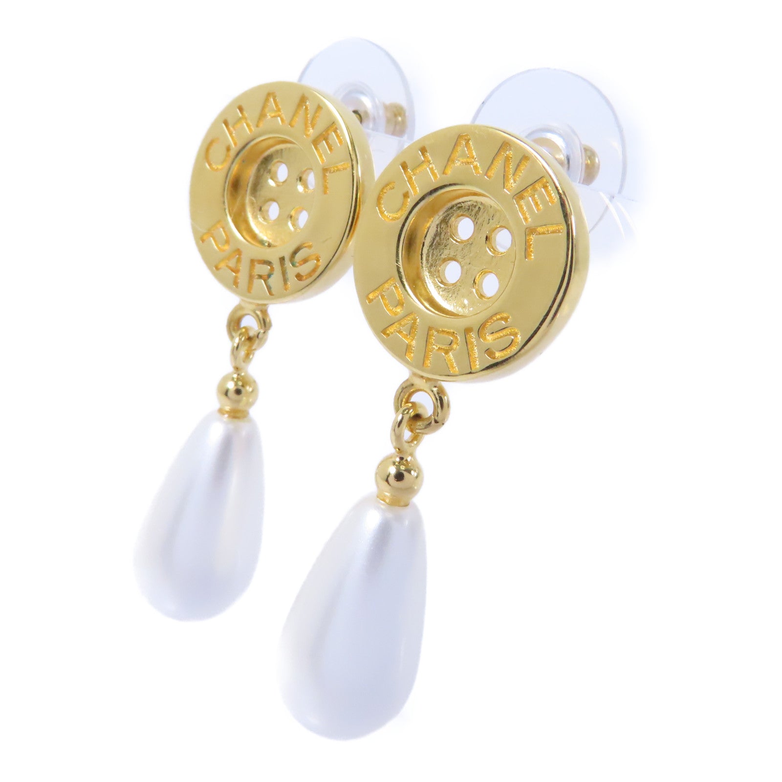 CHANEL PVC/金屬Earrings耳環金色/白色
