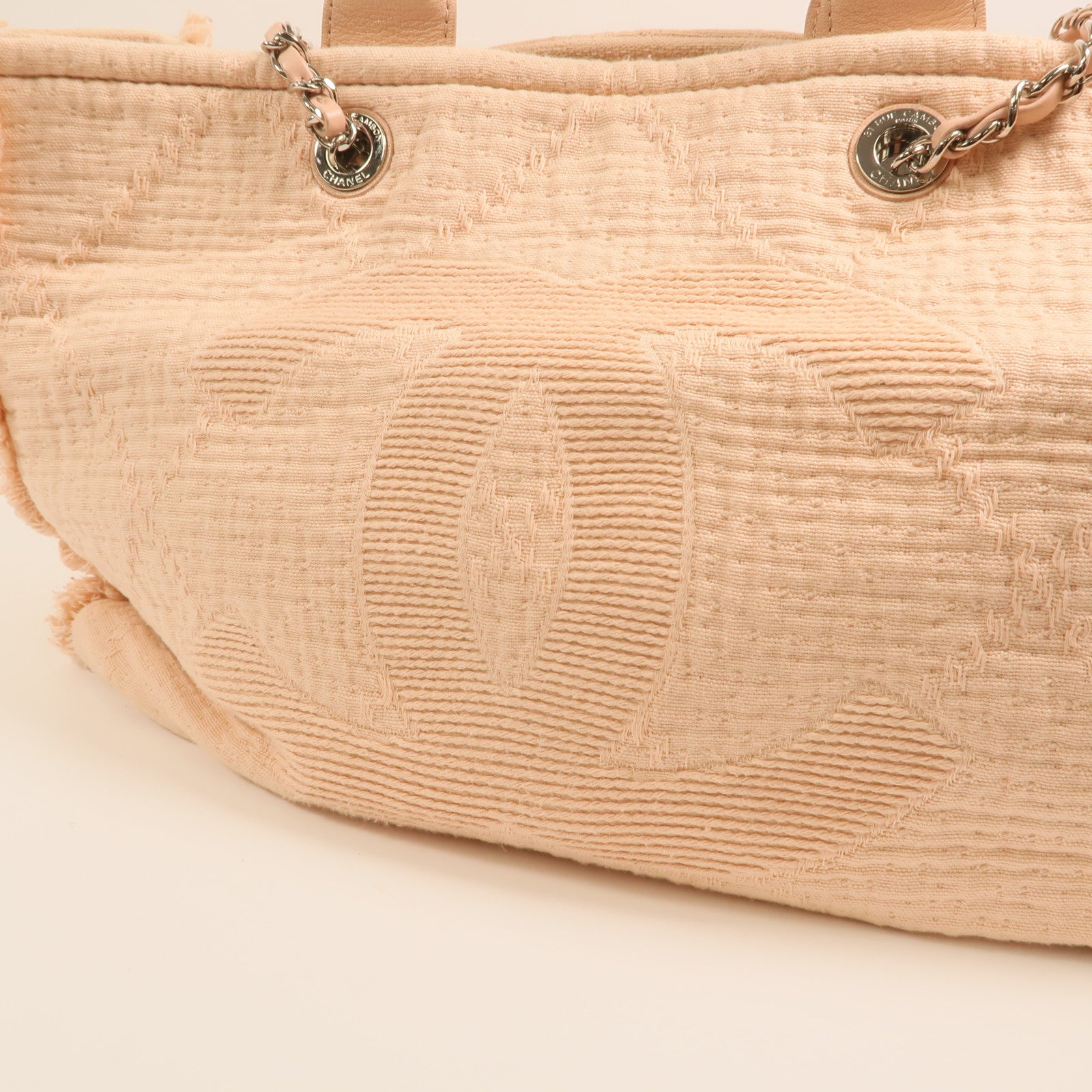 CHANEL 帆布Deauville Tote Bag銀扣手挽肩背兩用袋