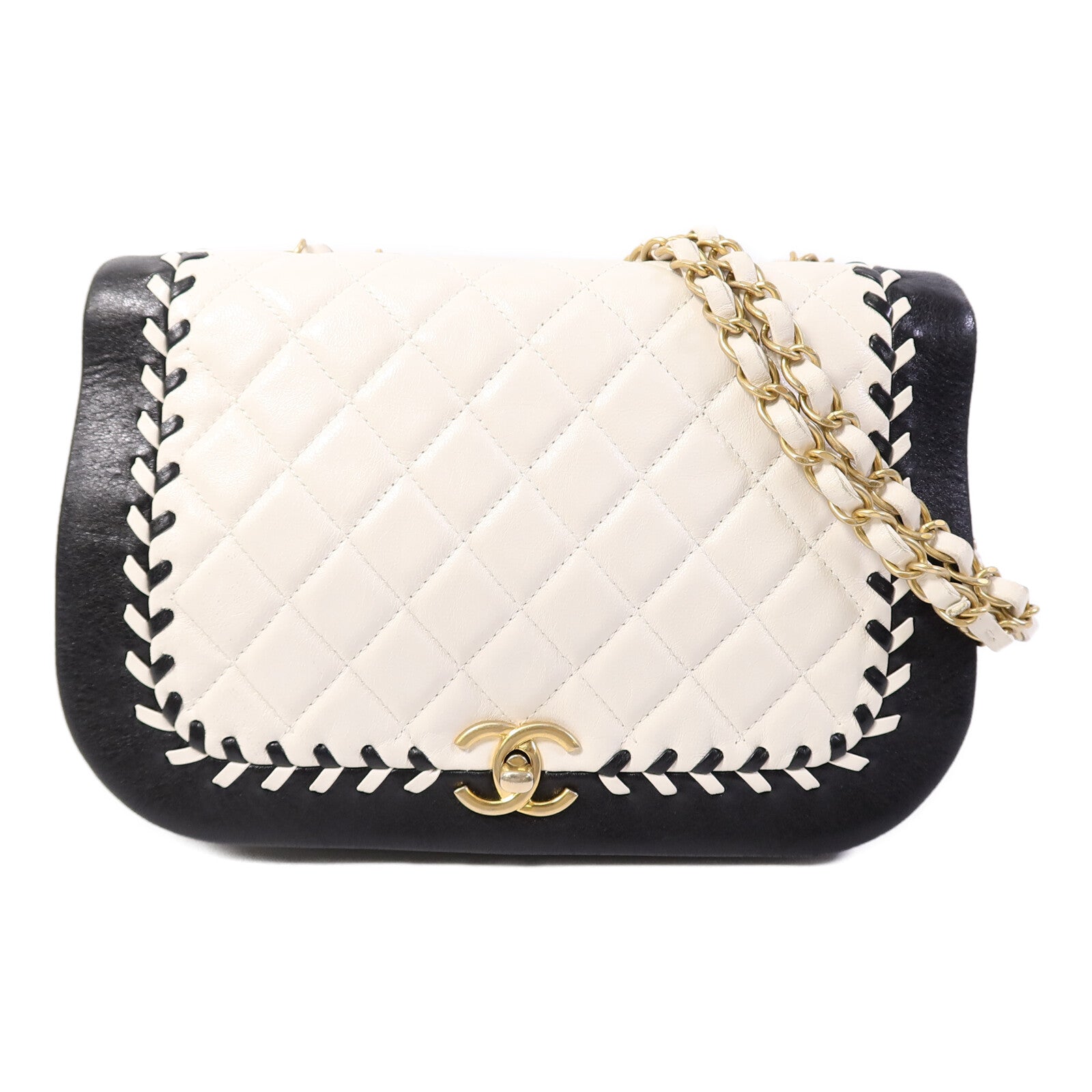 CHANEL 牛皮皮革Bicolor Braided Suddle Flap Bag鏈帶肩背袋