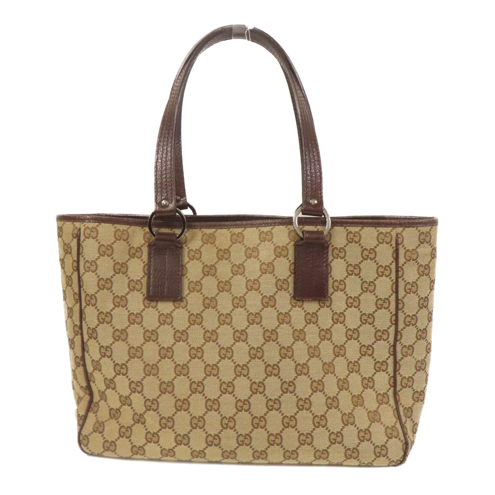 GUCCI 帆布GG Tote Bag銀扣肩背袋/手挽袋棕色