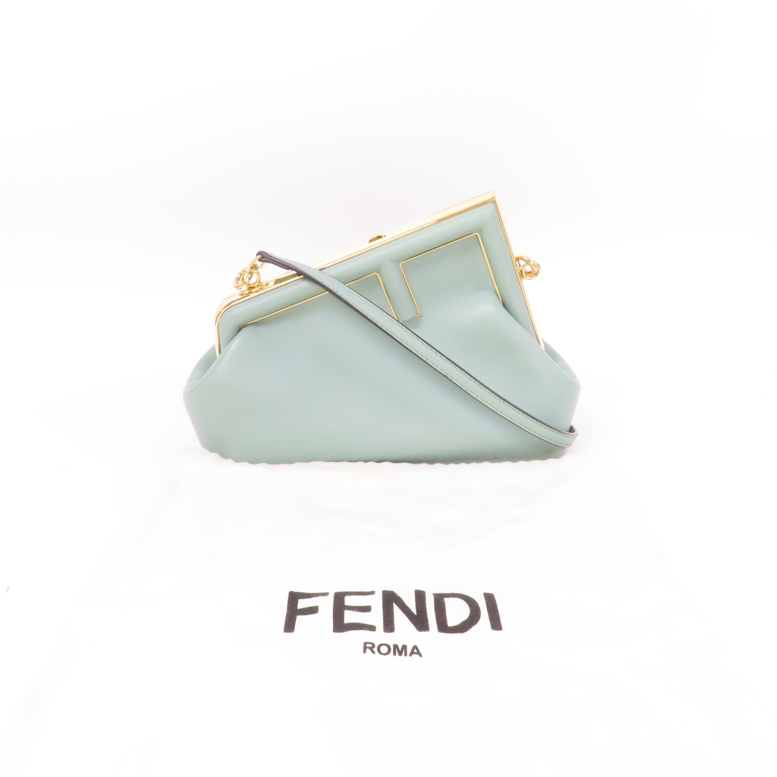 FENDI 羊皮皮革First金扣肩背袋綠色