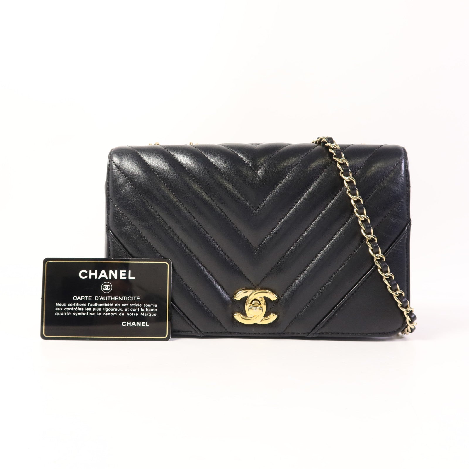 CHANEL 牛皮皮革Shoulder Bag金扣鏈帶肩背袋