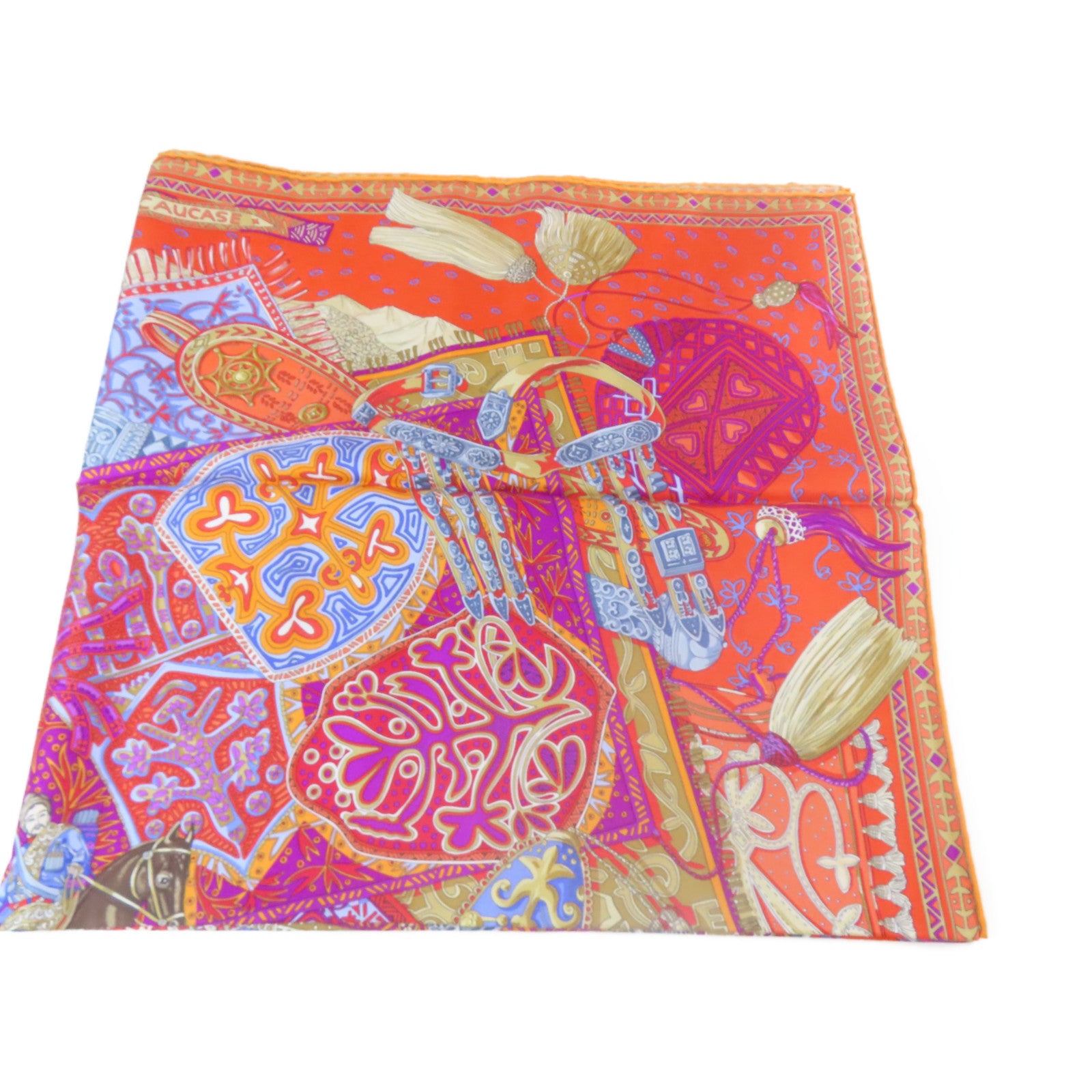HERMES 【激減優惠】絲質Scarf 90x90cm絲巾橙色/藍色/紫色