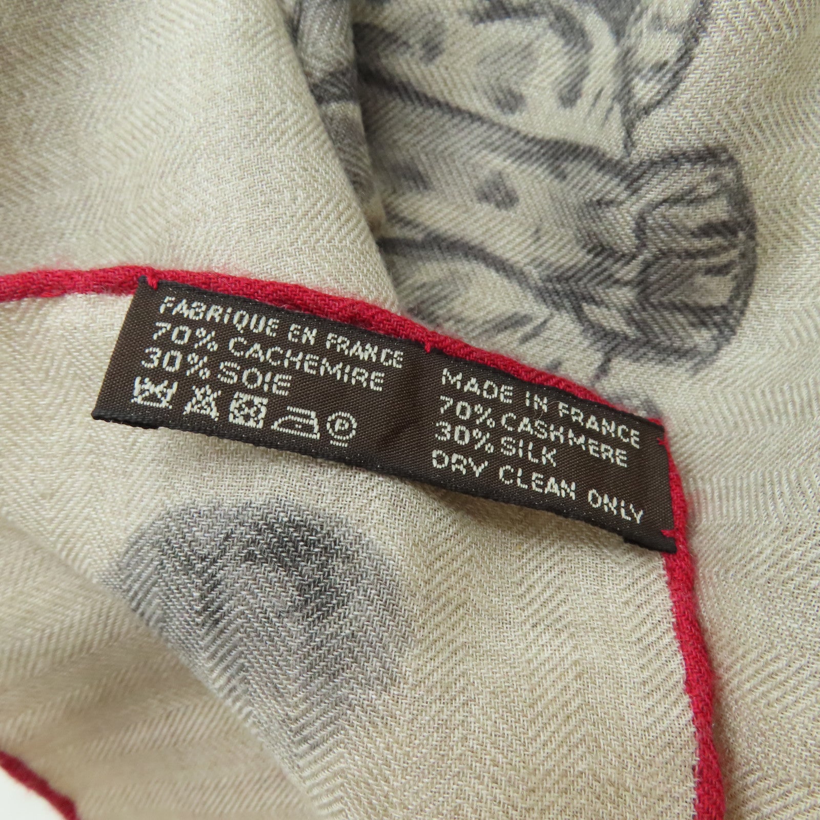 HERMES 羊絨/絲質Scarf圍巾灰色/紅色