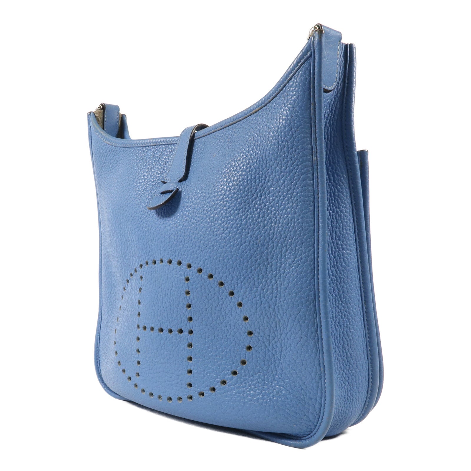 HERMES Clemence皮革Evelyne PM銀扣肩背袋Blue Jeans