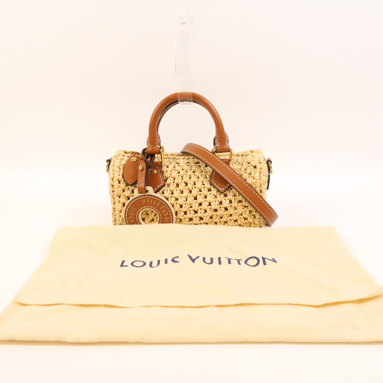 LOUIS VUITTON Raffia Nano Speedy金扣手挽肩背兩用袋