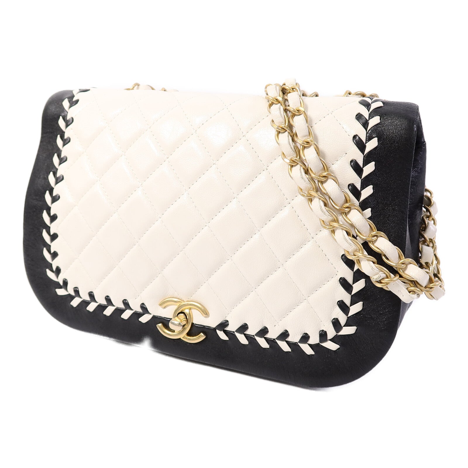 CHANEL 牛皮皮革Bicolor Braided Suddle Flap Bag鏈帶肩背袋