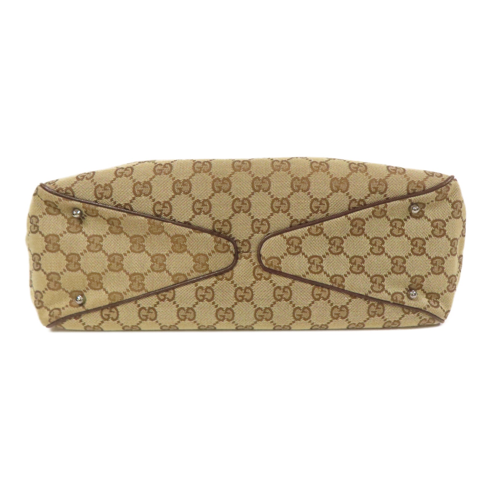 GUCCI 帆布GG Tote Bag銀扣肩背袋/手挽袋棕色