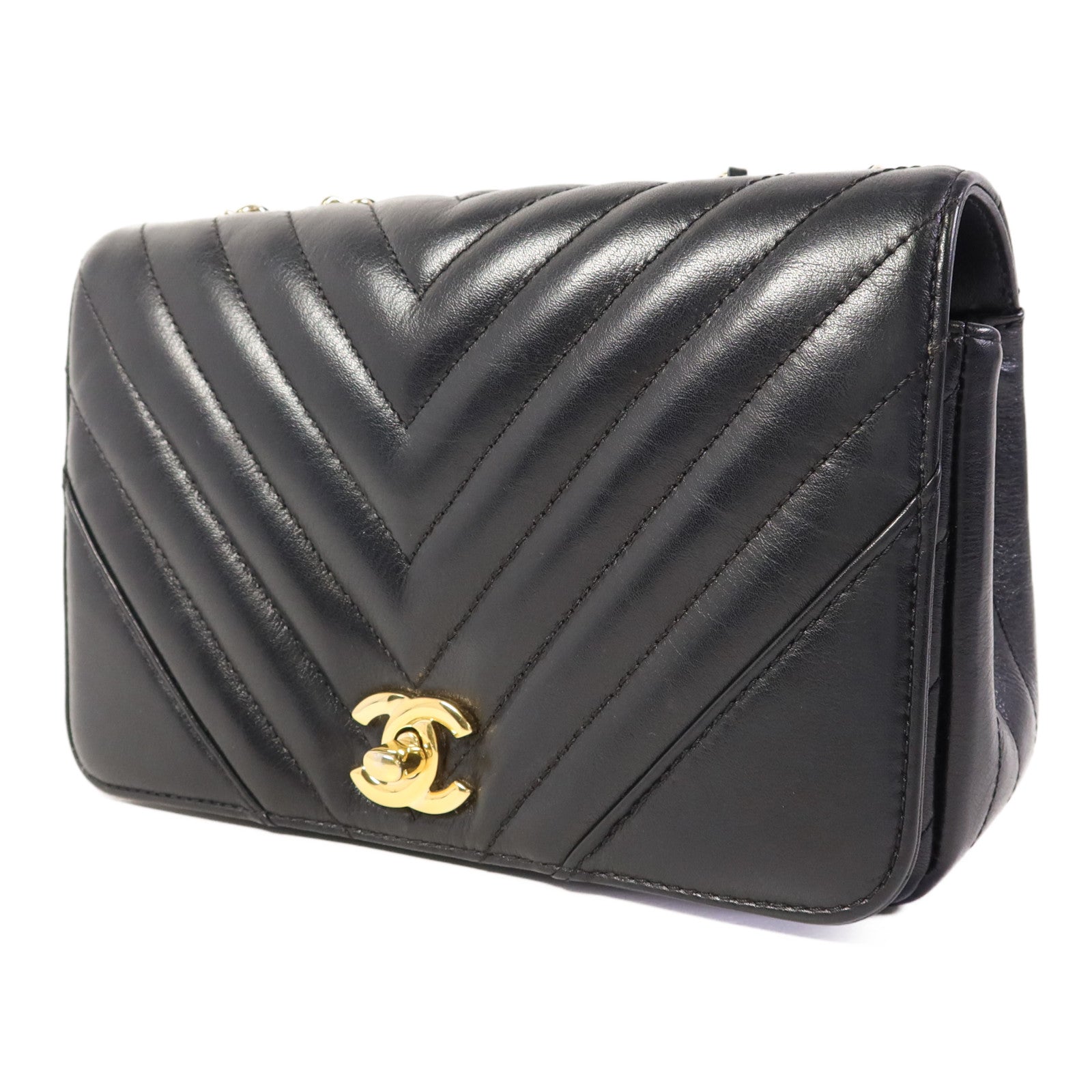 CHANEL 牛皮皮革Shoulder Bag金扣鏈帶肩背袋