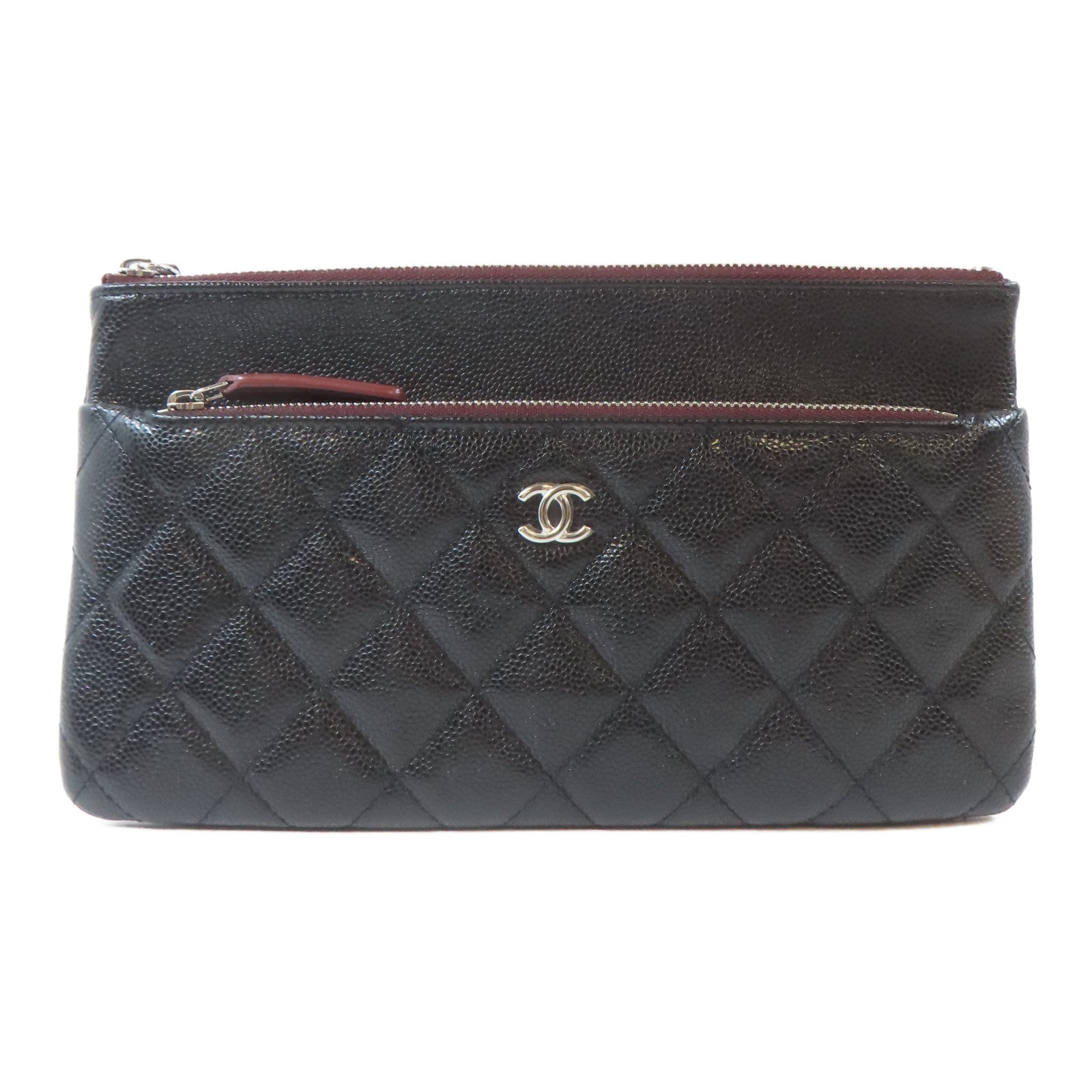 CHANEL 菱格Caviar皮革Clutch/Pouch銀扣手拿包黑色