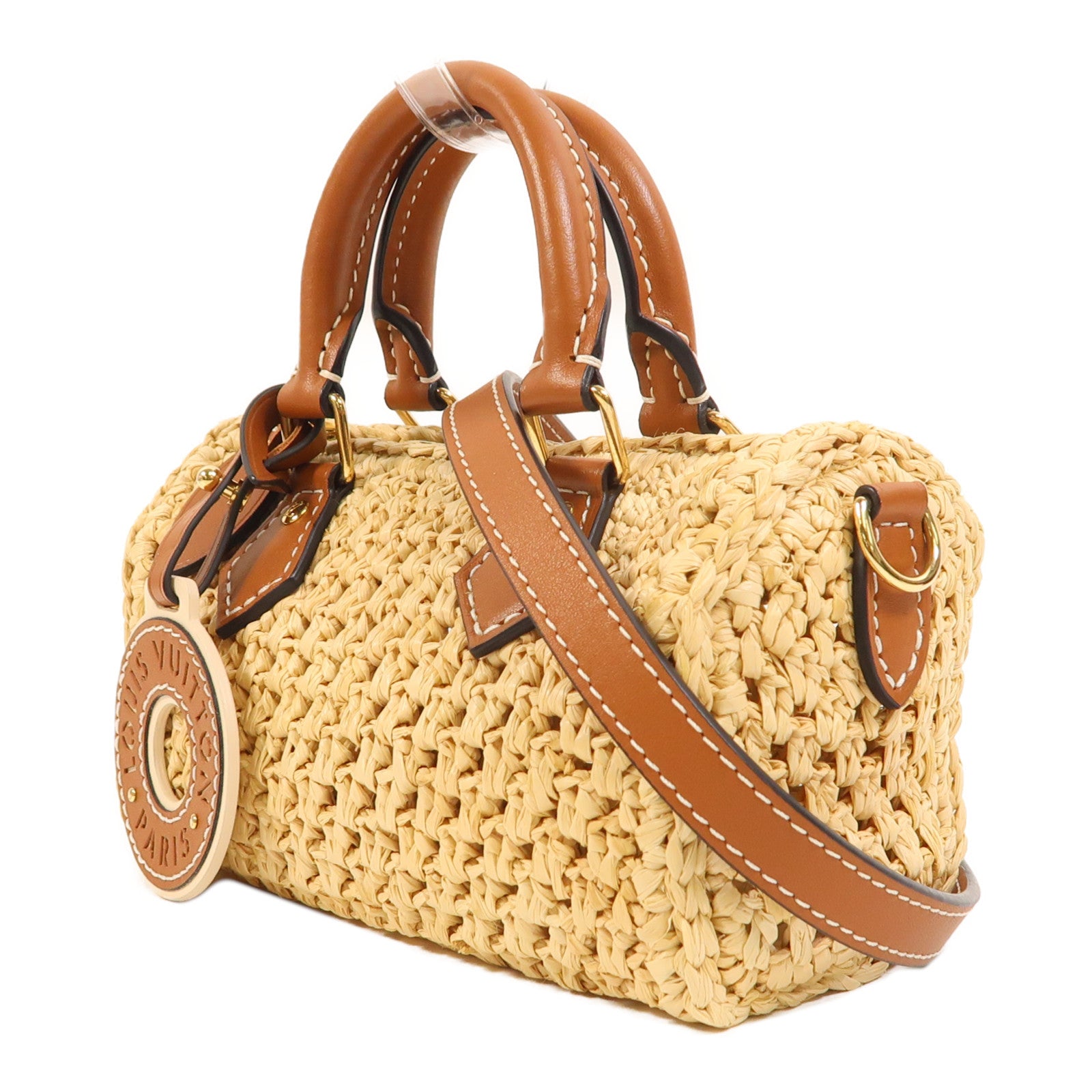 LOUIS VUITTON Raffia Nano Speedy金扣手挽肩背兩用袋