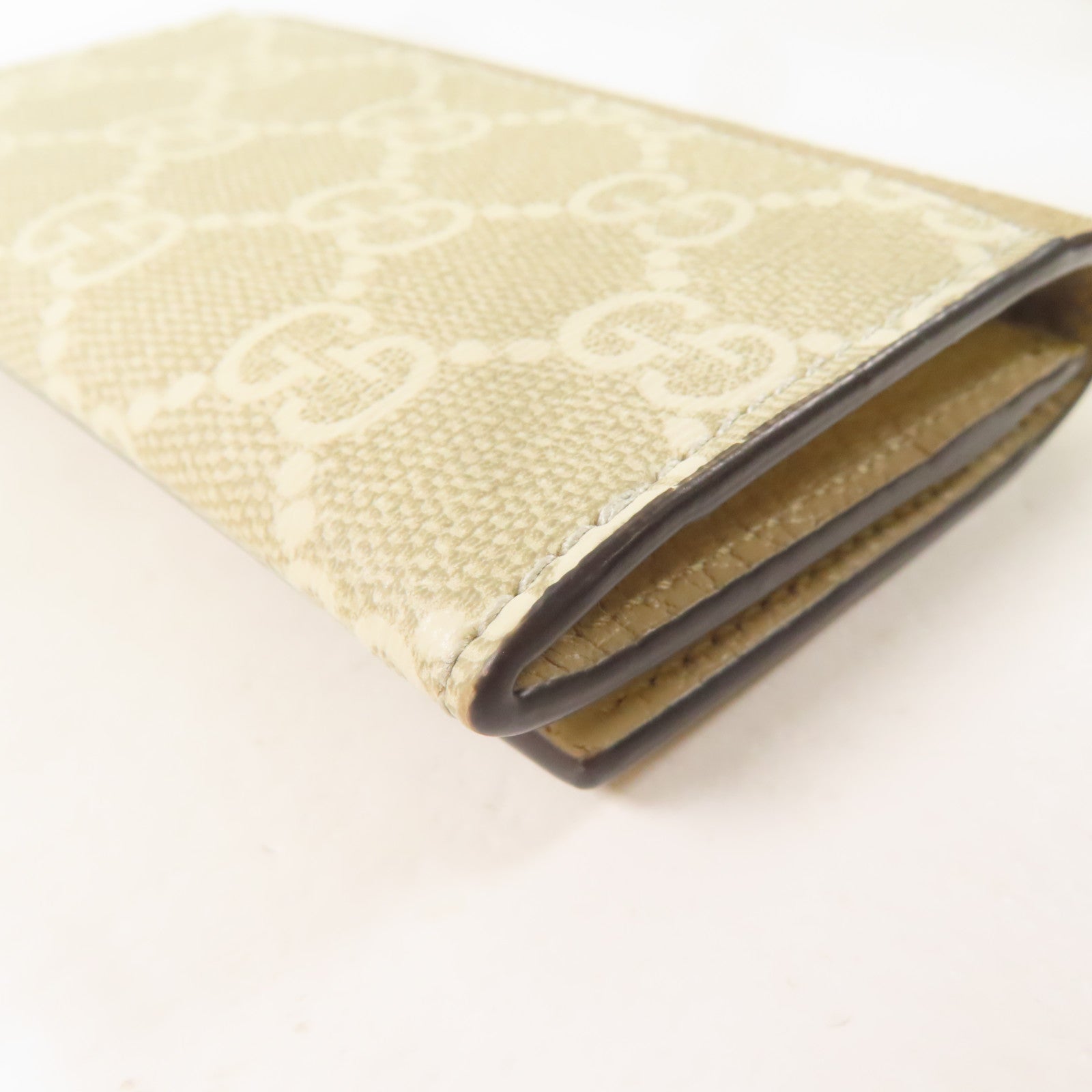 GUCCI 塗層帆布/牛皮皮革Card Case金扣錢包米色