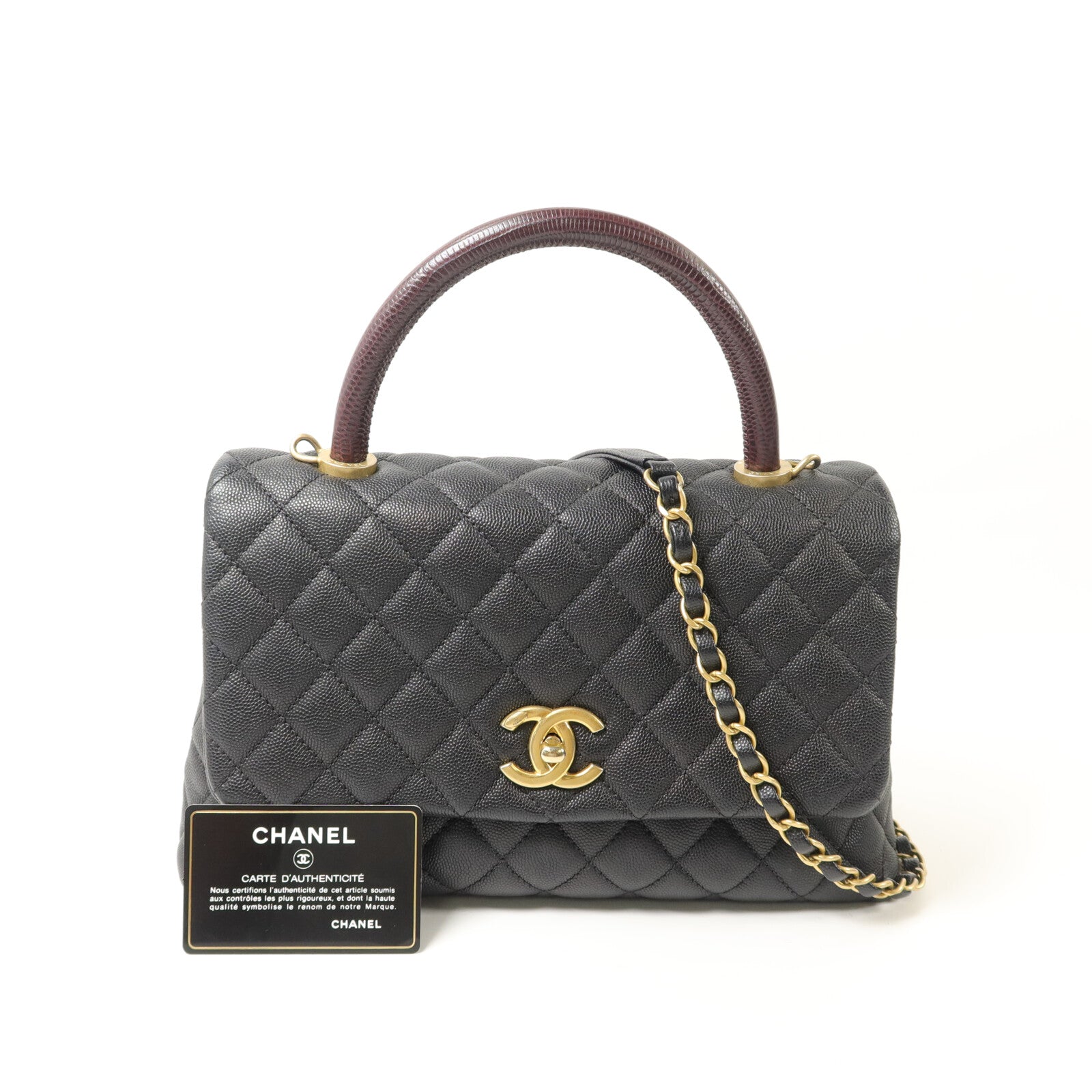 CHANEL 牛皮皮革Coco Handle Medium鏈帶手挽肩背兩用袋
