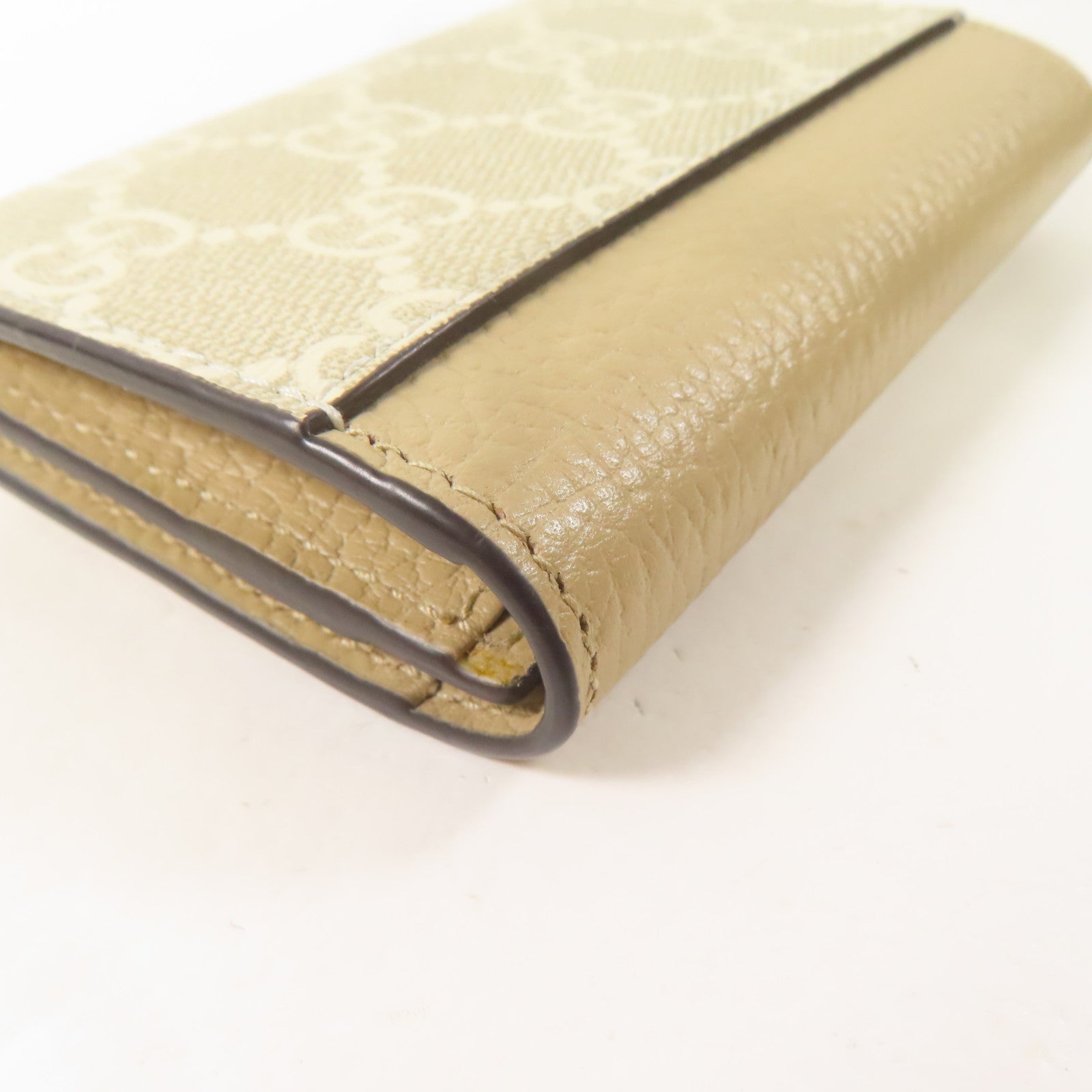 GUCCI 塗層帆布/牛皮皮革Card Case金扣錢包米色