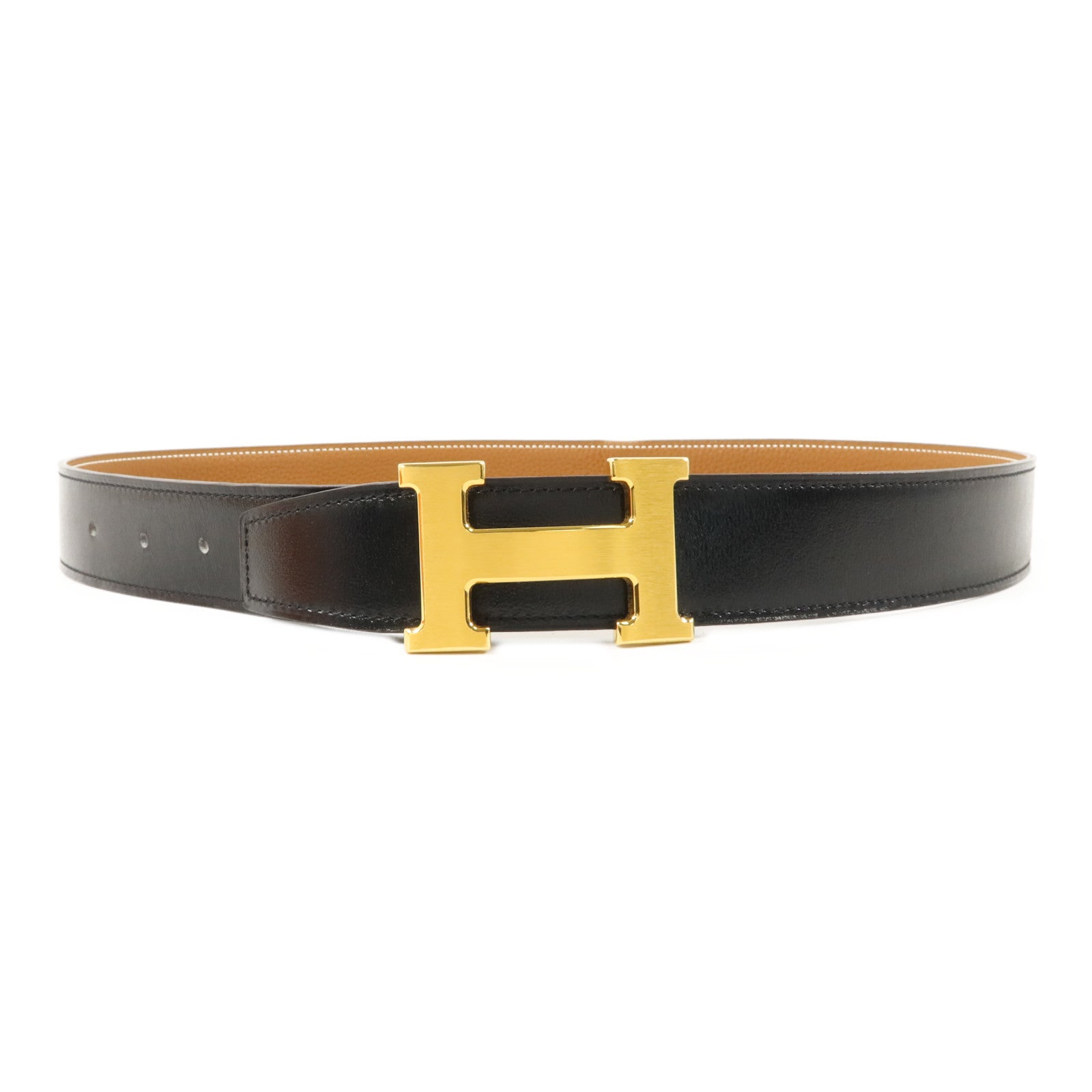 HERMES Box/Togo皮革Constance Belt 85cm皮帶Noir/Gold