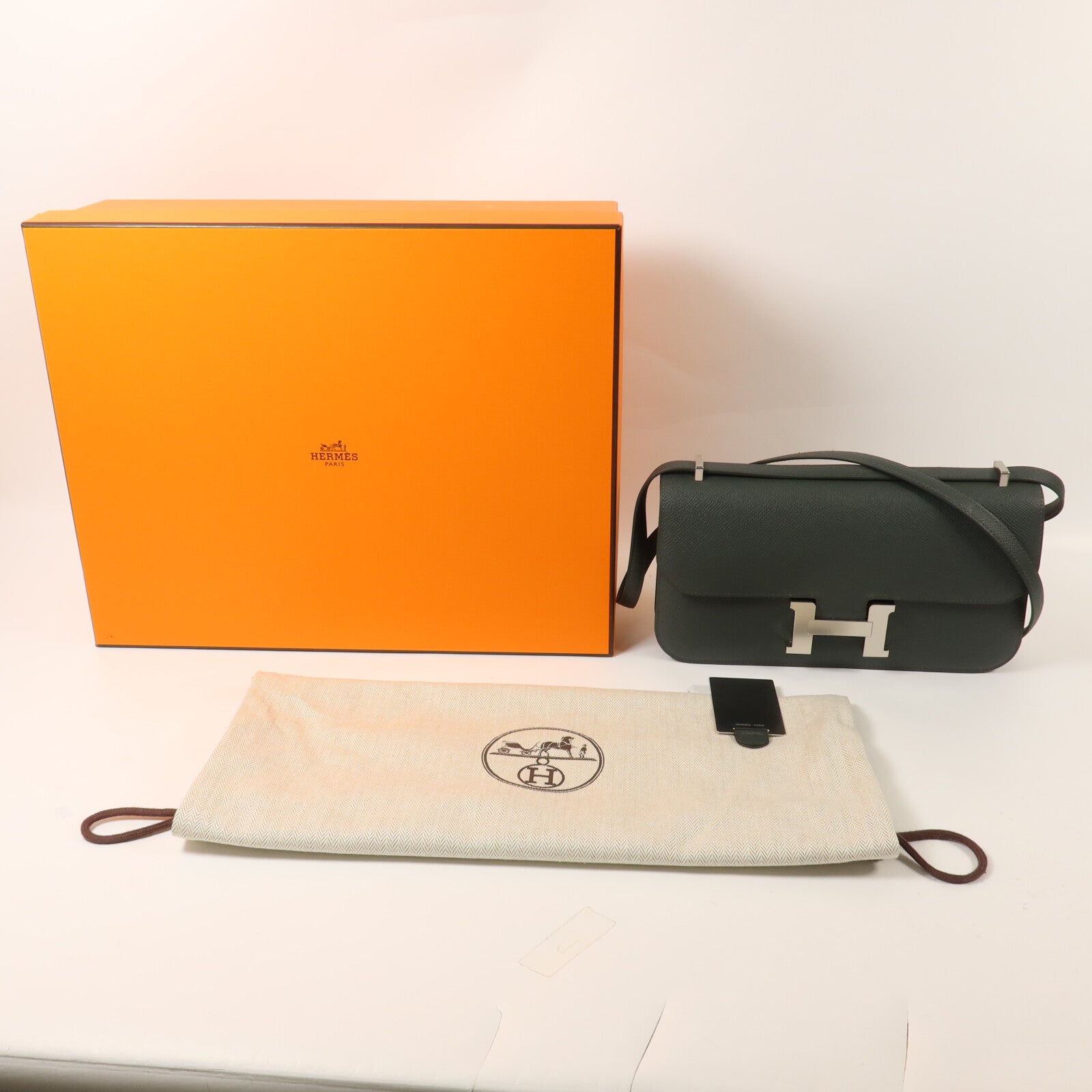 HERMES Epsom皮革Constance Elan肩背袋Vert Mangrove