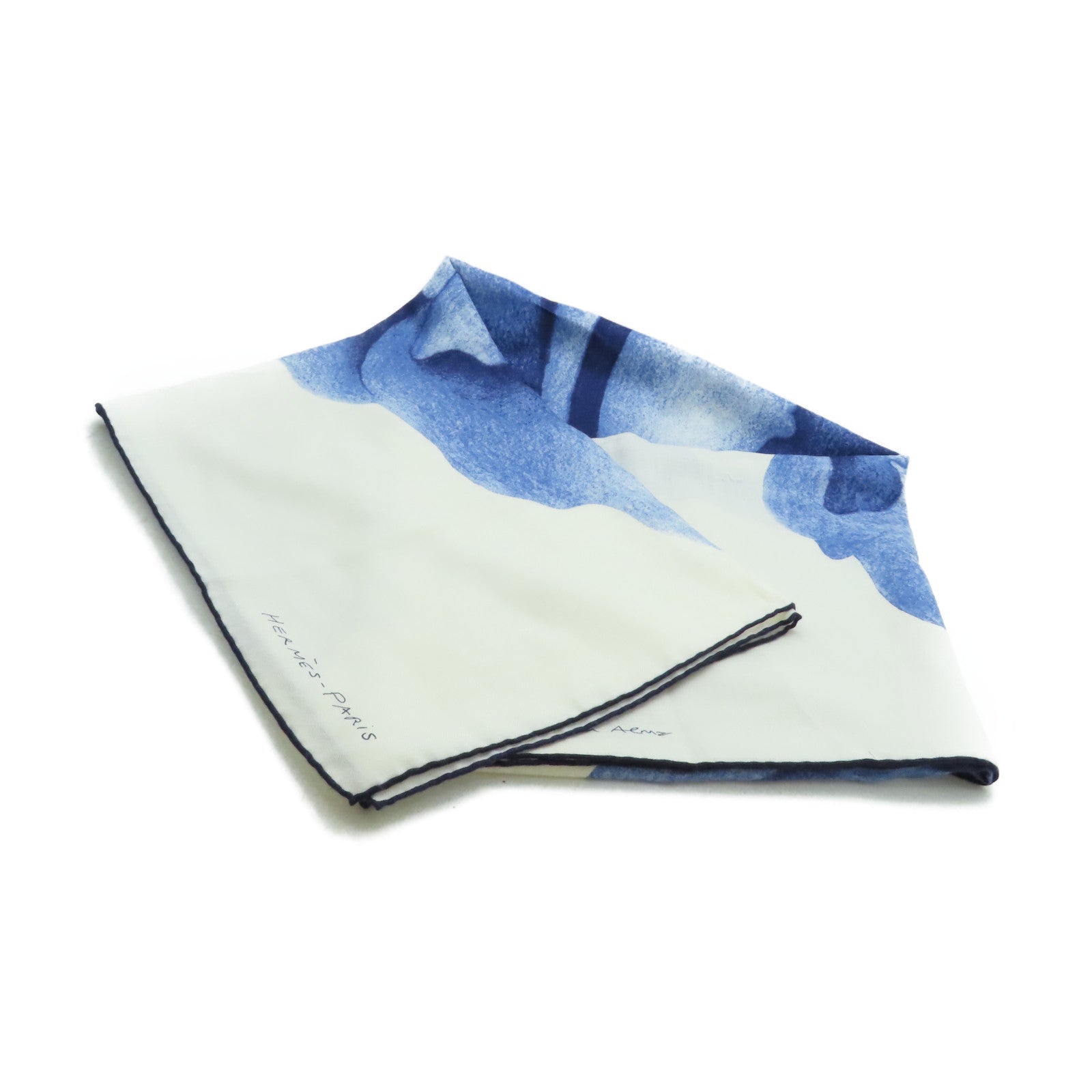HERMES 【激減優惠】羊絨/絲質Scarf圍巾白色/藍色