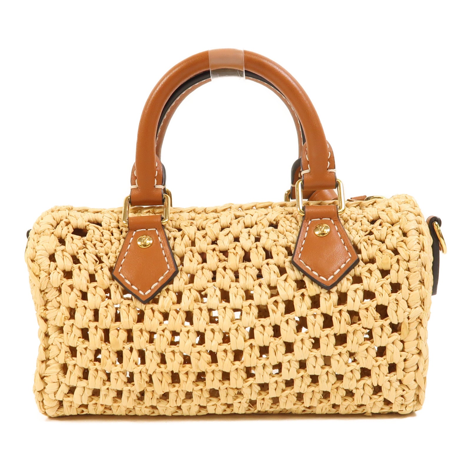 LOUIS VUITTON Raffia Nano Speedy金扣手挽肩背兩用袋
