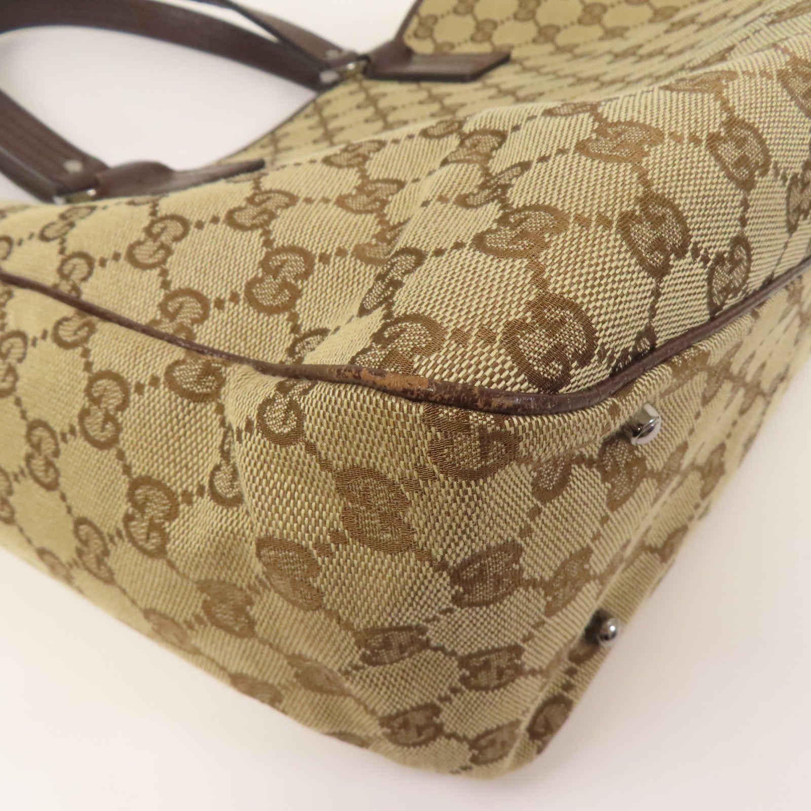GUCCI 帆布GG Tote Bag銀扣肩背袋/手挽袋棕色