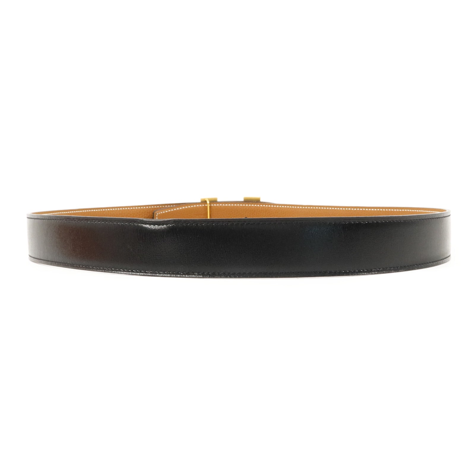 HERMES Box/Togo皮革Constance Belt 85cm皮帶Noir/Gold