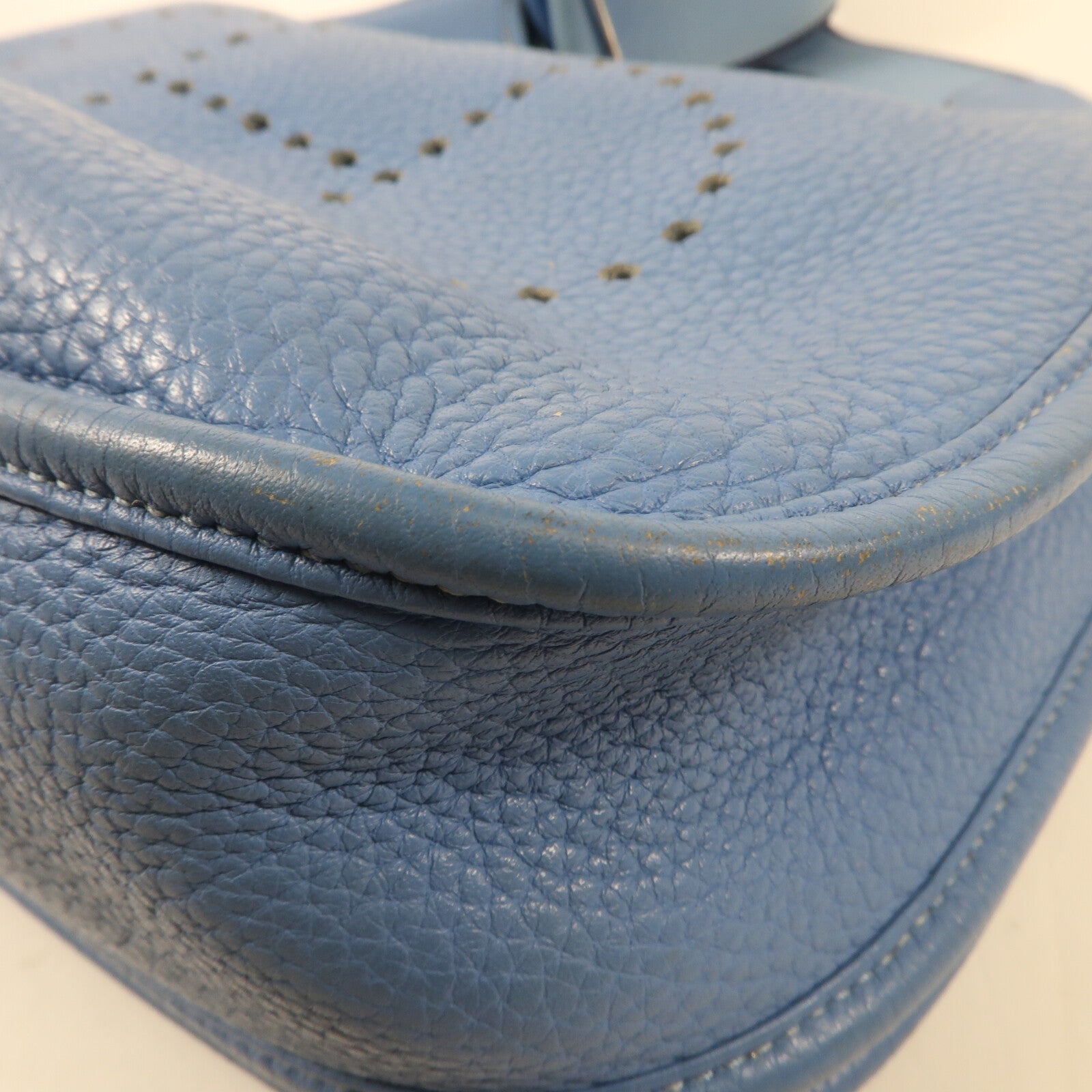 HERMES Clemence皮革Evelyne PM銀扣肩背袋Blue Jeans