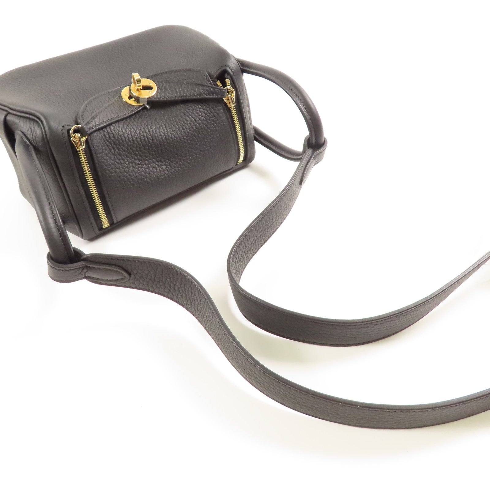 HERMES【激減優惠】 Clemence皮革Mini Lindy金扣手挽肩背兩用袋Noir