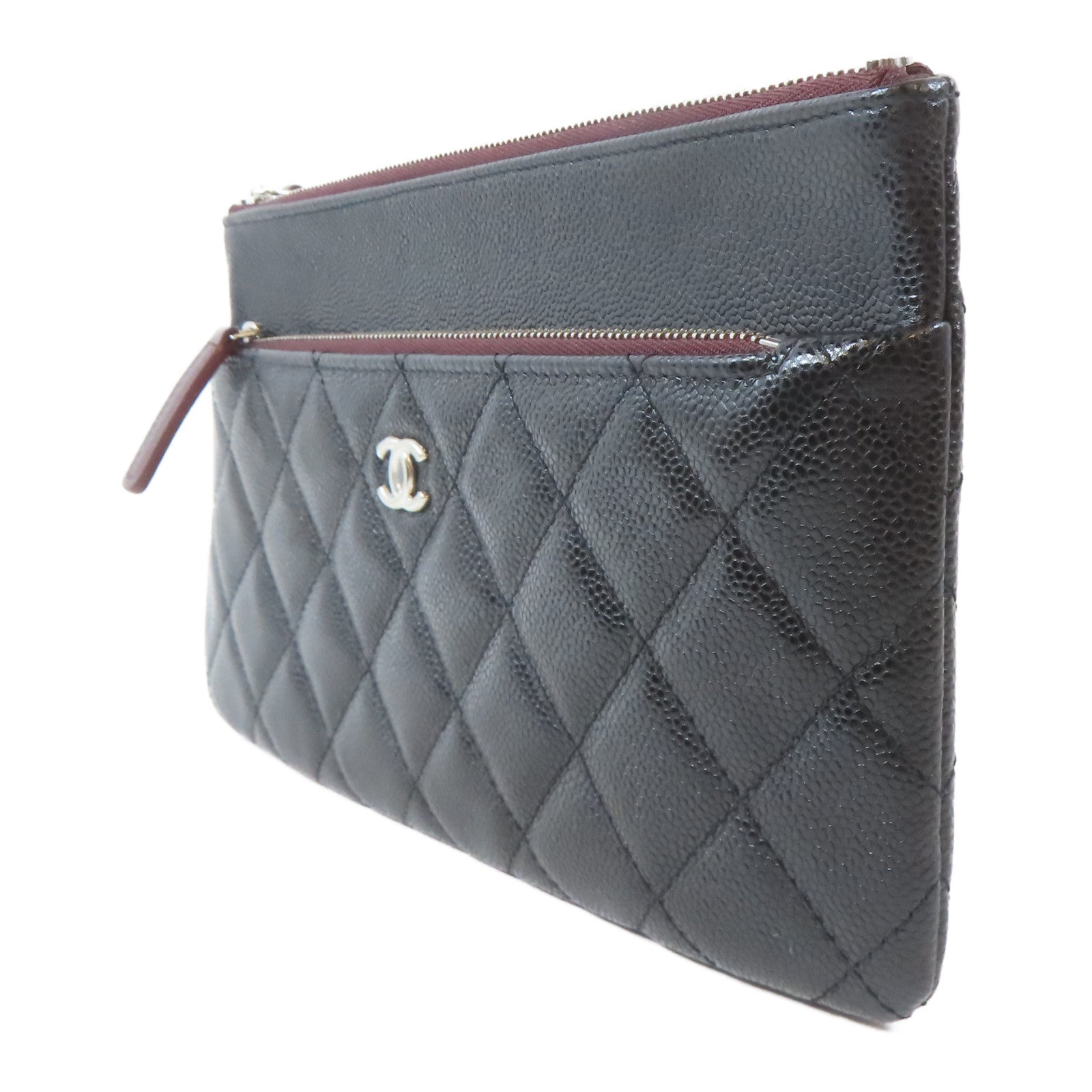 CHANEL 菱格Caviar皮革Clutch/Pouch銀扣手拿包黑色