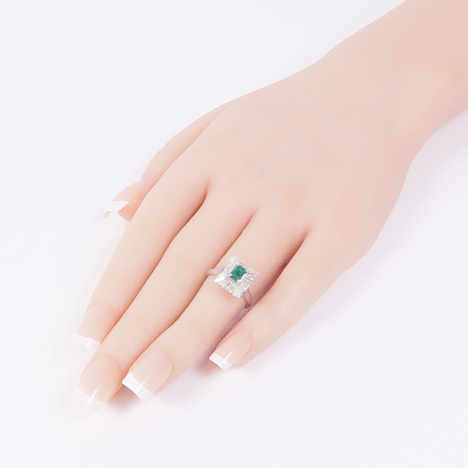 JEWELRY PM900鈀Emerald/Diamond Ring綠寶石/鑽石戒指US#5.75