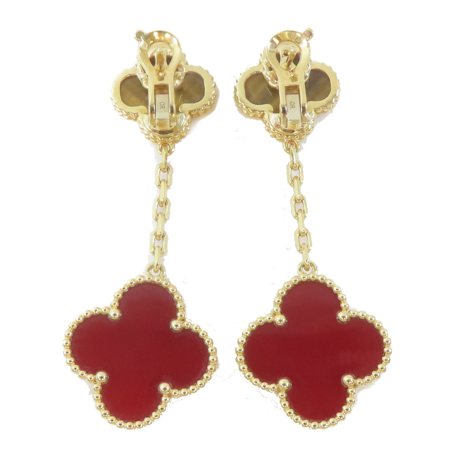 Van Cleef & Arpels 18K黃金Tiger Eye Magic Alhambra耳環紅色