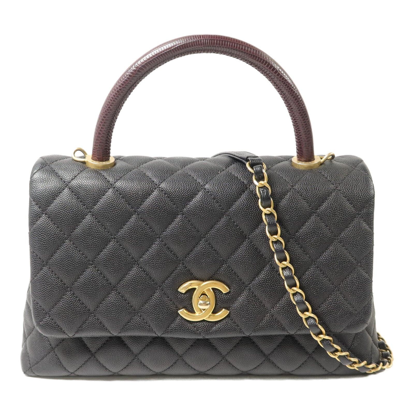 CHANEL 牛皮皮革Coco Handle Medium鏈帶手挽肩背兩用袋