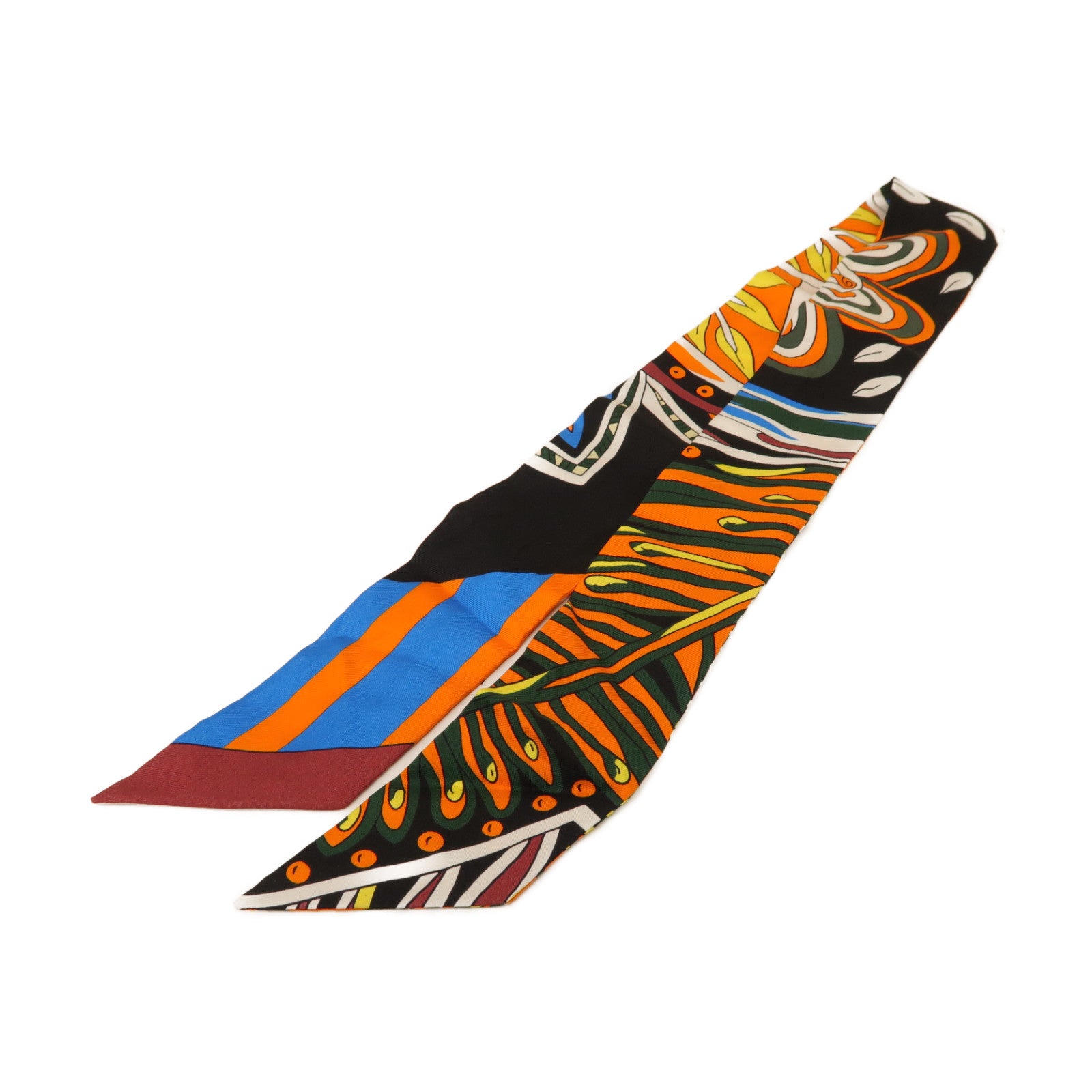 HERMES 絲質Twilly絲巾橙色/彩色