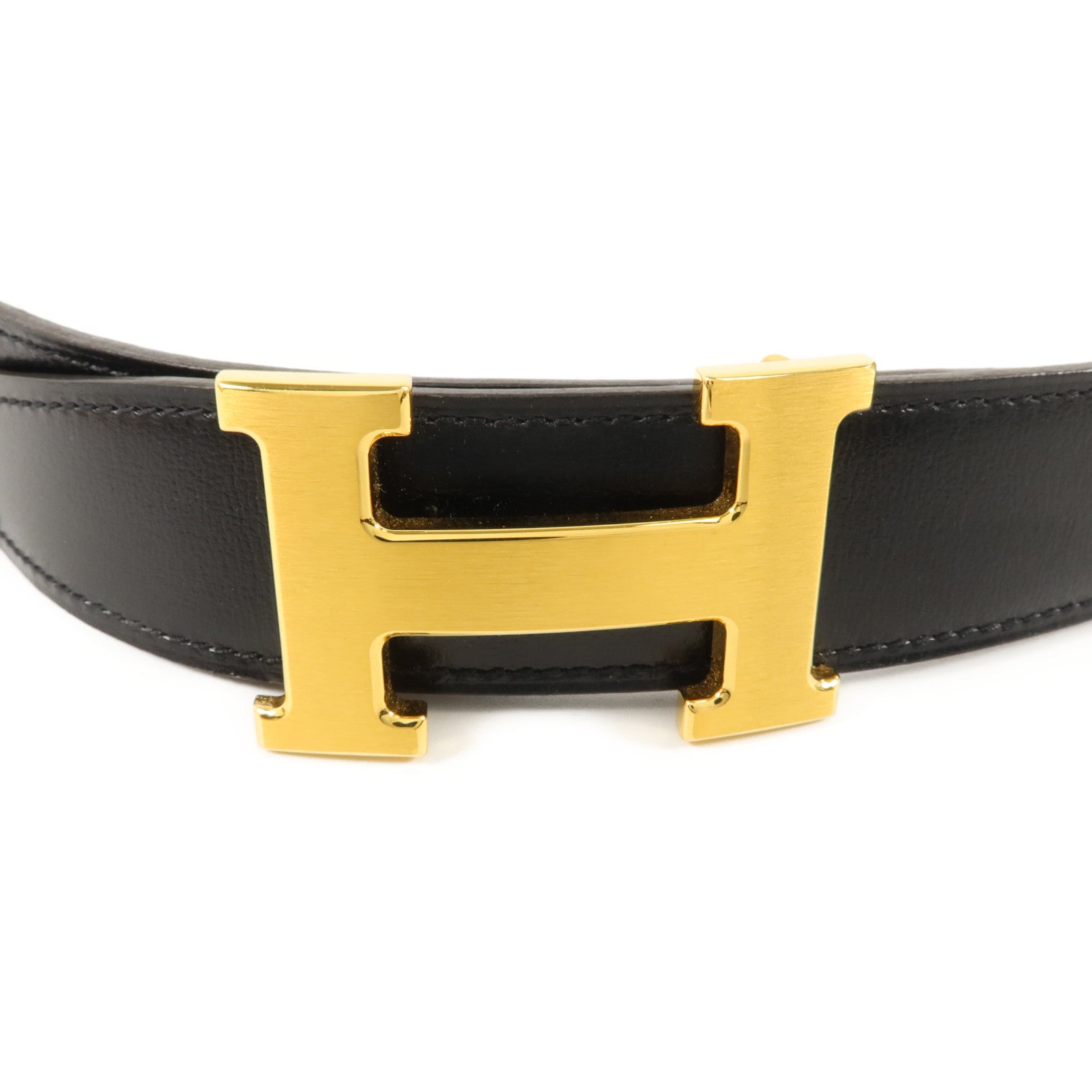 HERMES Box/Togo皮革Constance Belt 85cm皮帶Noir/Gold