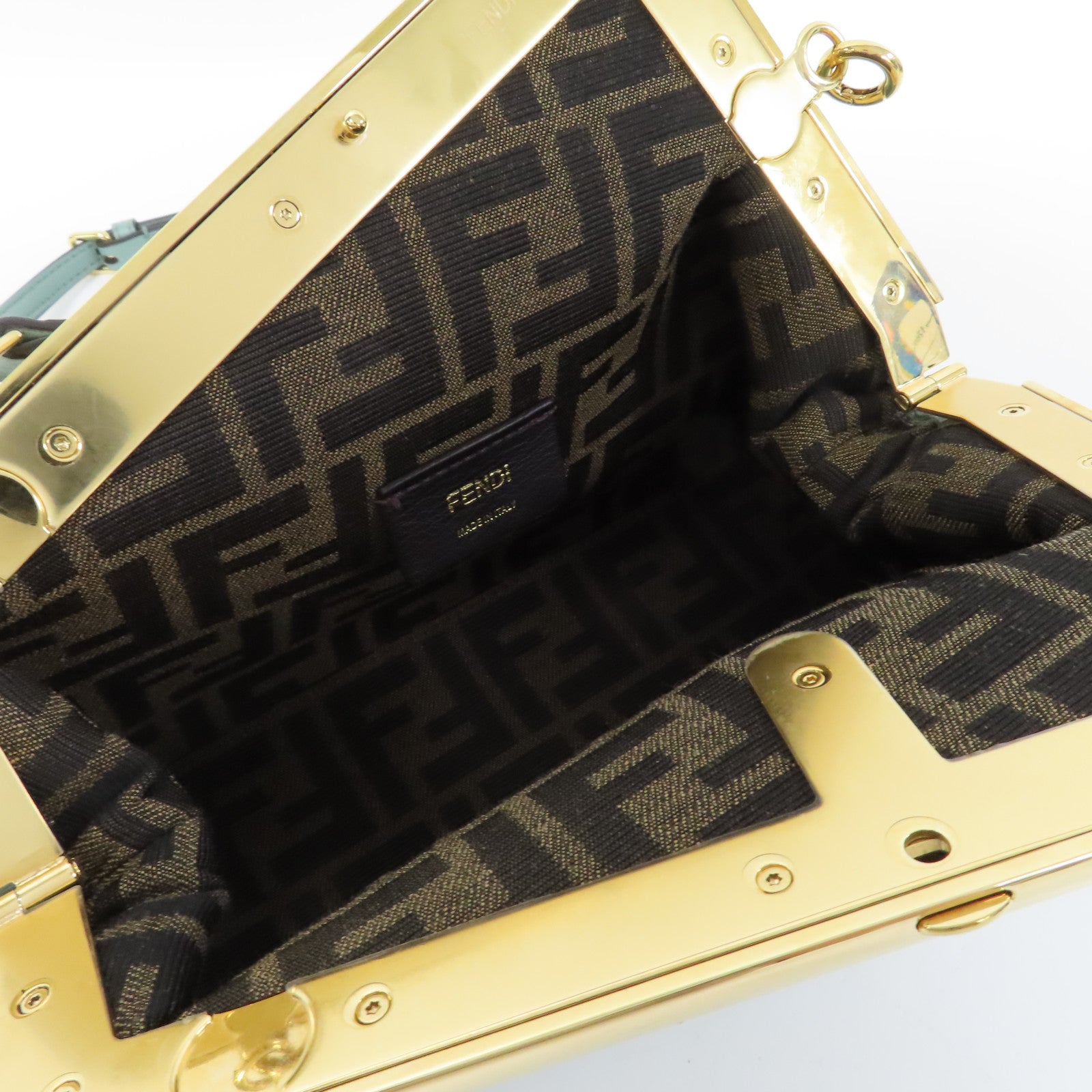 FENDI 羊皮皮革First金扣肩背袋綠色