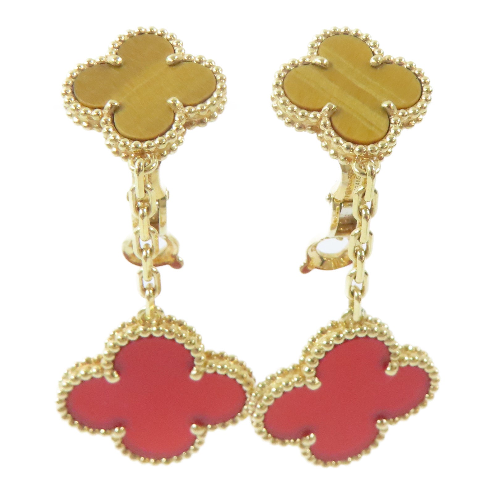 Van Cleef & Arpels 18K黃金Tiger Eye Magic Alhambra耳環紅色