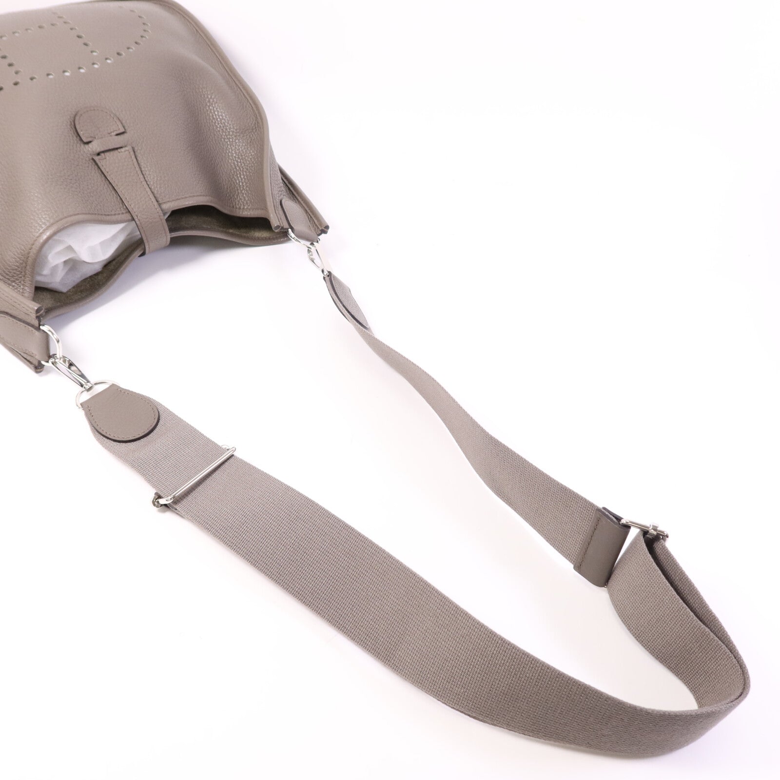 HERMES Clemence皮革Evelyne GM銀扣肩背袋Etain
