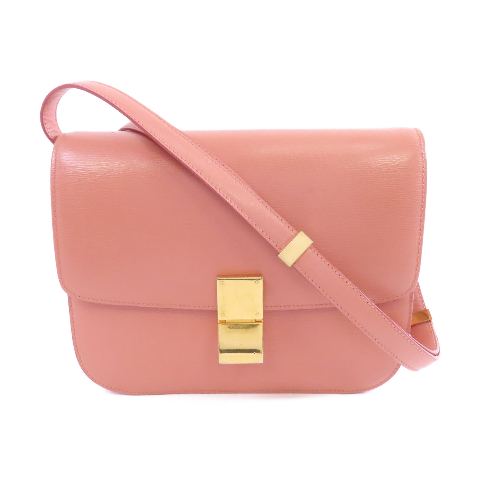 CELINE 【激減優惠】牛皮皮革Celine Box金扣肩背袋粉紅色