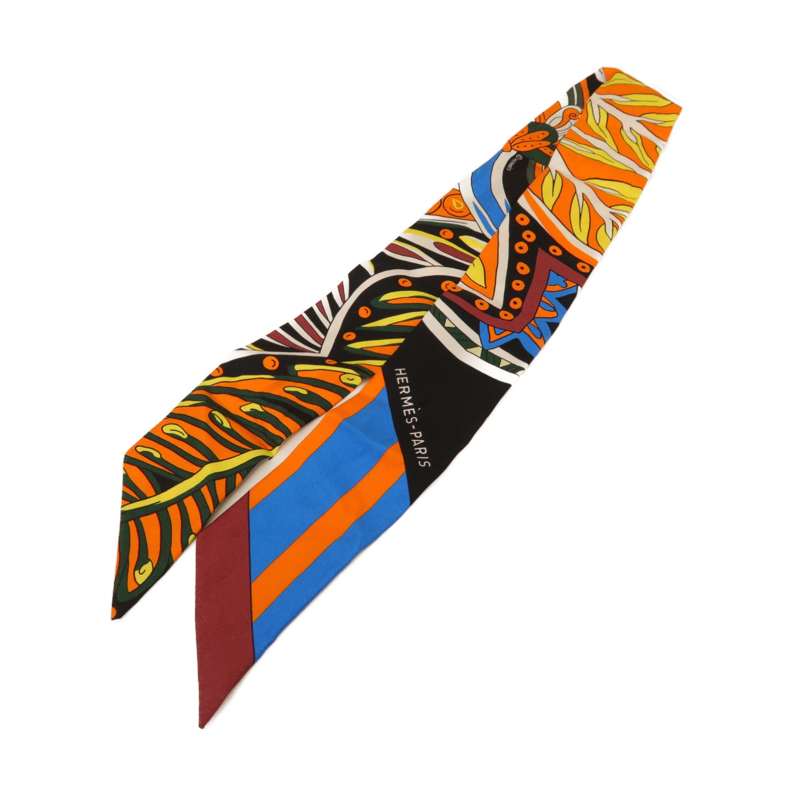 HERMES 絲質Twilly絲巾橙色/彩色