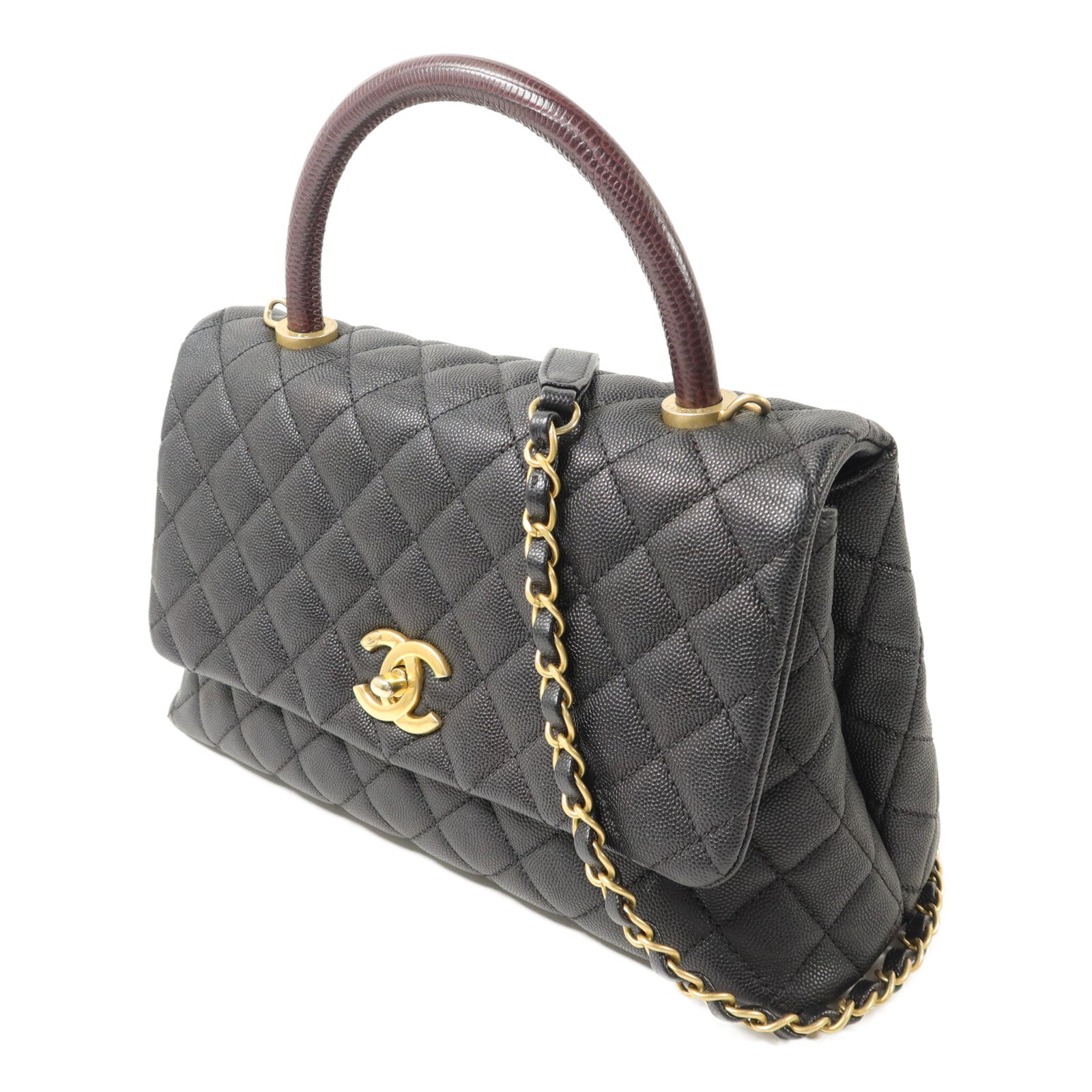 CHANEL 牛皮皮革Coco Handle Medium鏈帶手挽肩背兩用袋