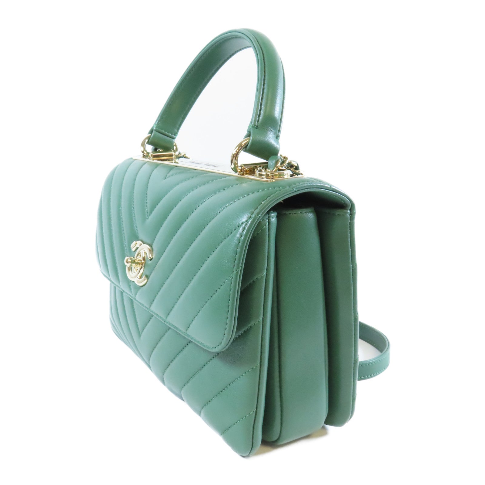 CHANEL 【激減優惠】羊皮皮革Chain Shoulder Bag金扣手挽肩背兩用袋綠色