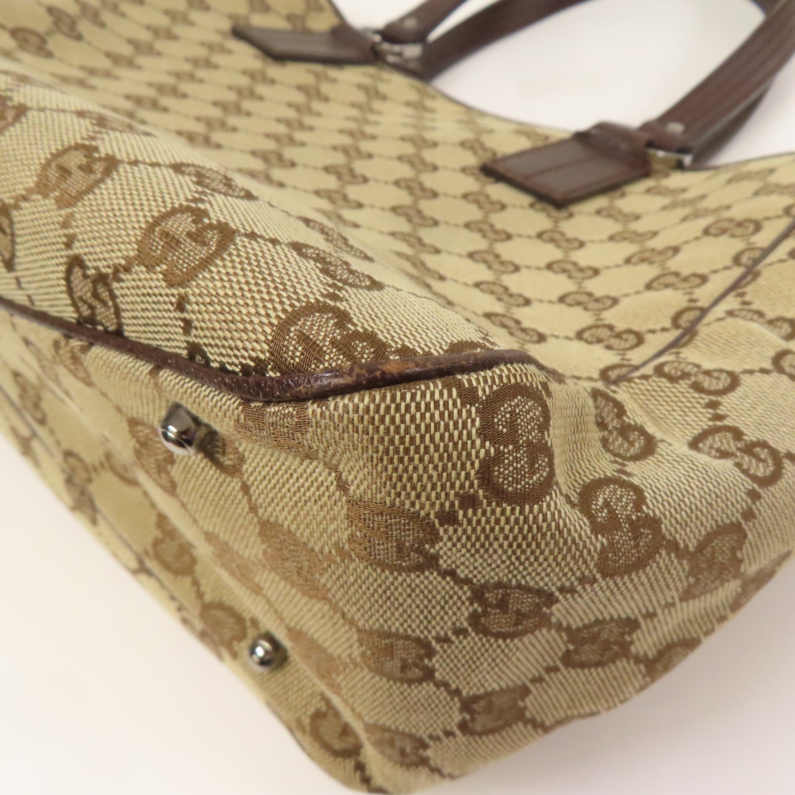 GUCCI 帆布GG Tote Bag銀扣肩背袋/手挽袋棕色