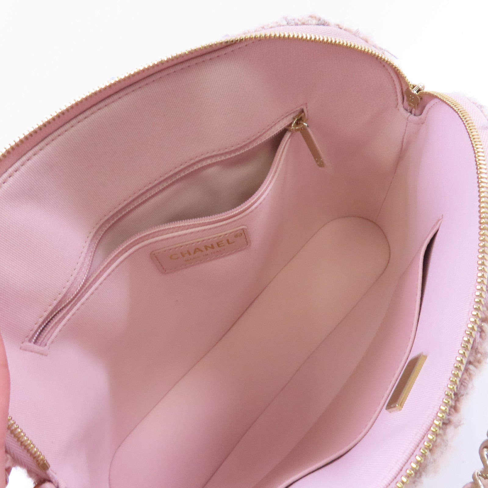 CHANEL 斜紋軟呢Small Chain 2Way Shoulder Bag金扣手挽肩背兩用袋粉紅色