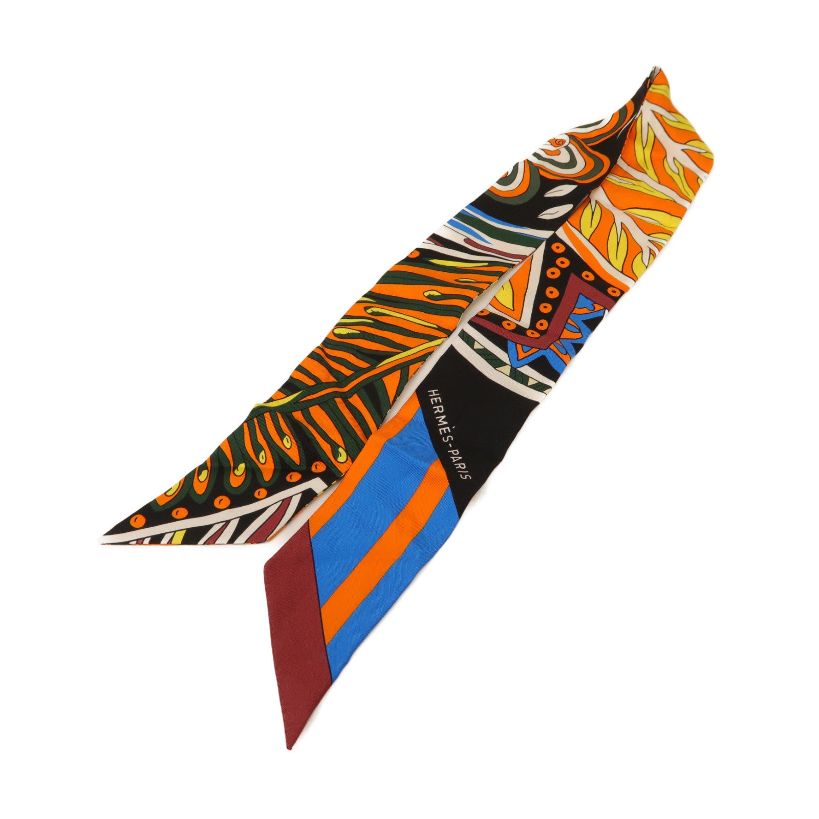 HERMES 絲質Twilly絲巾橙色/彩色
