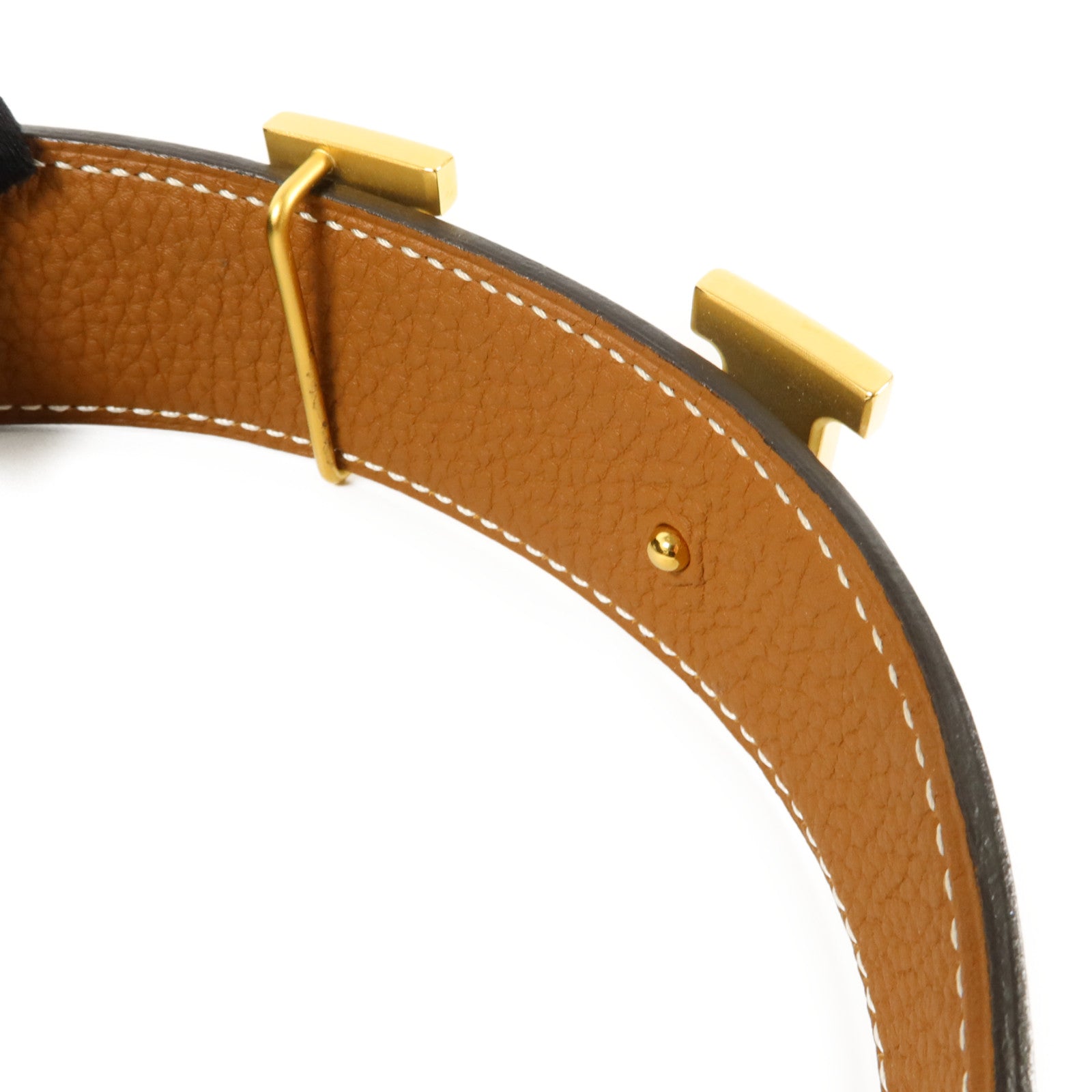 HERMES Box/Togo皮革Constance Belt 85cm皮帶Noir/Gold