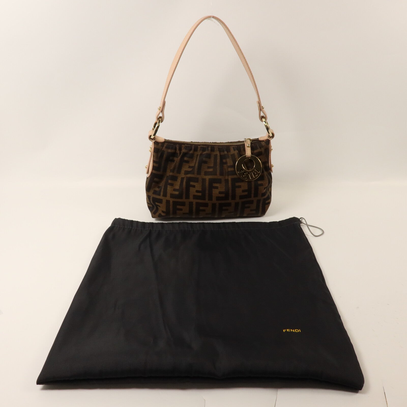 FENDI 帆布/牛皮皮革Zucca Mini肩背袋