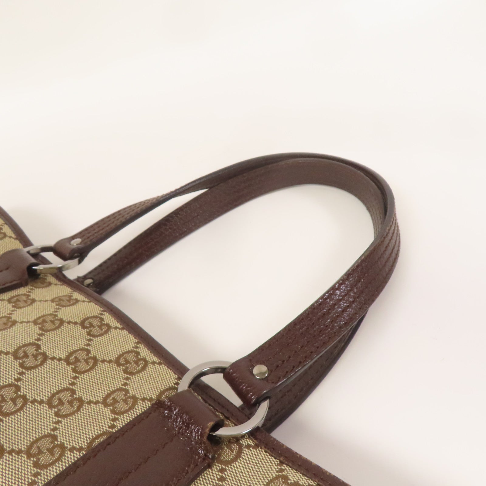 GUCCI 帆布GG Tote Bag銀扣肩背袋/手挽袋棕色