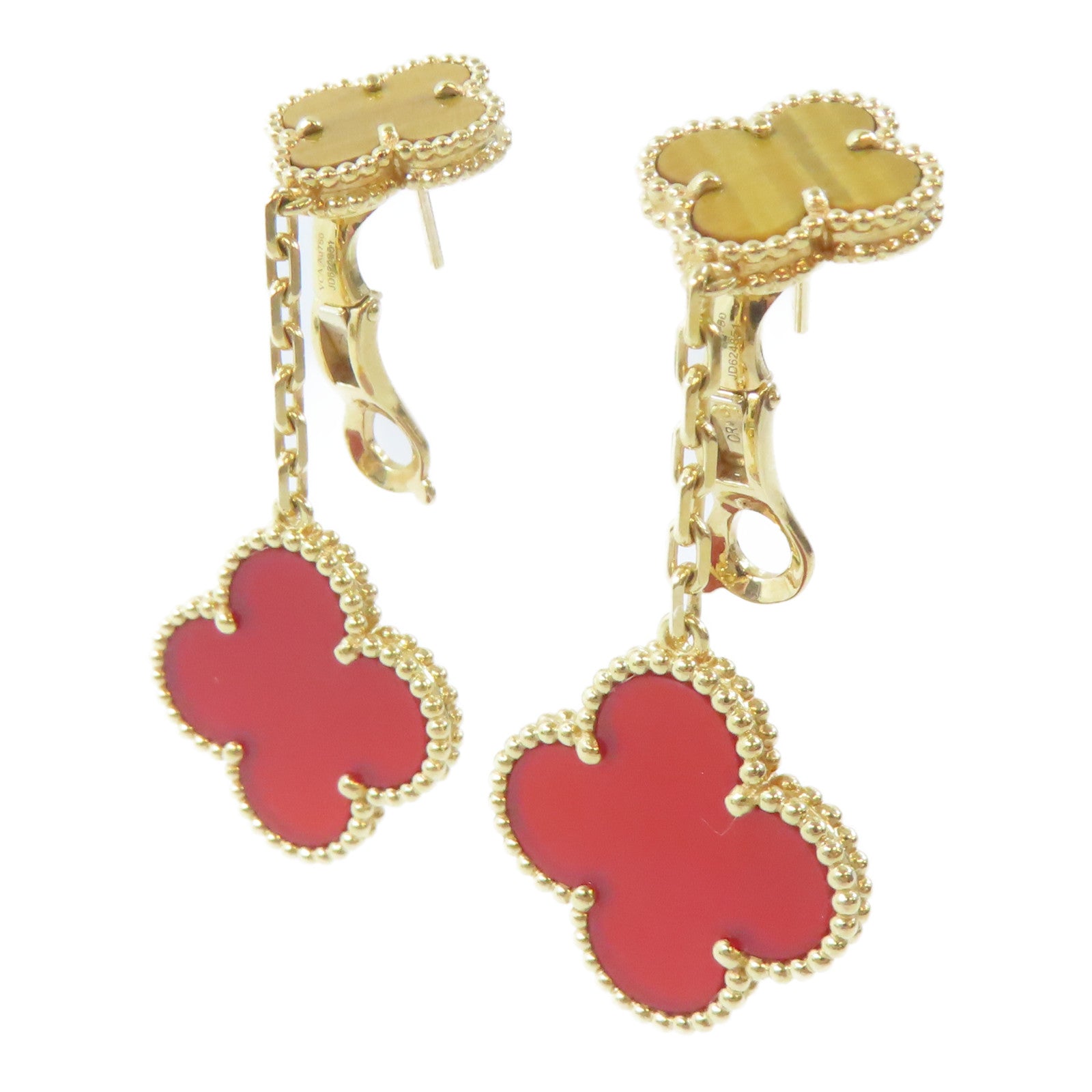 Van Cleef & Arpels 18K黃金Tiger Eye Magic Alhambra耳環紅色
