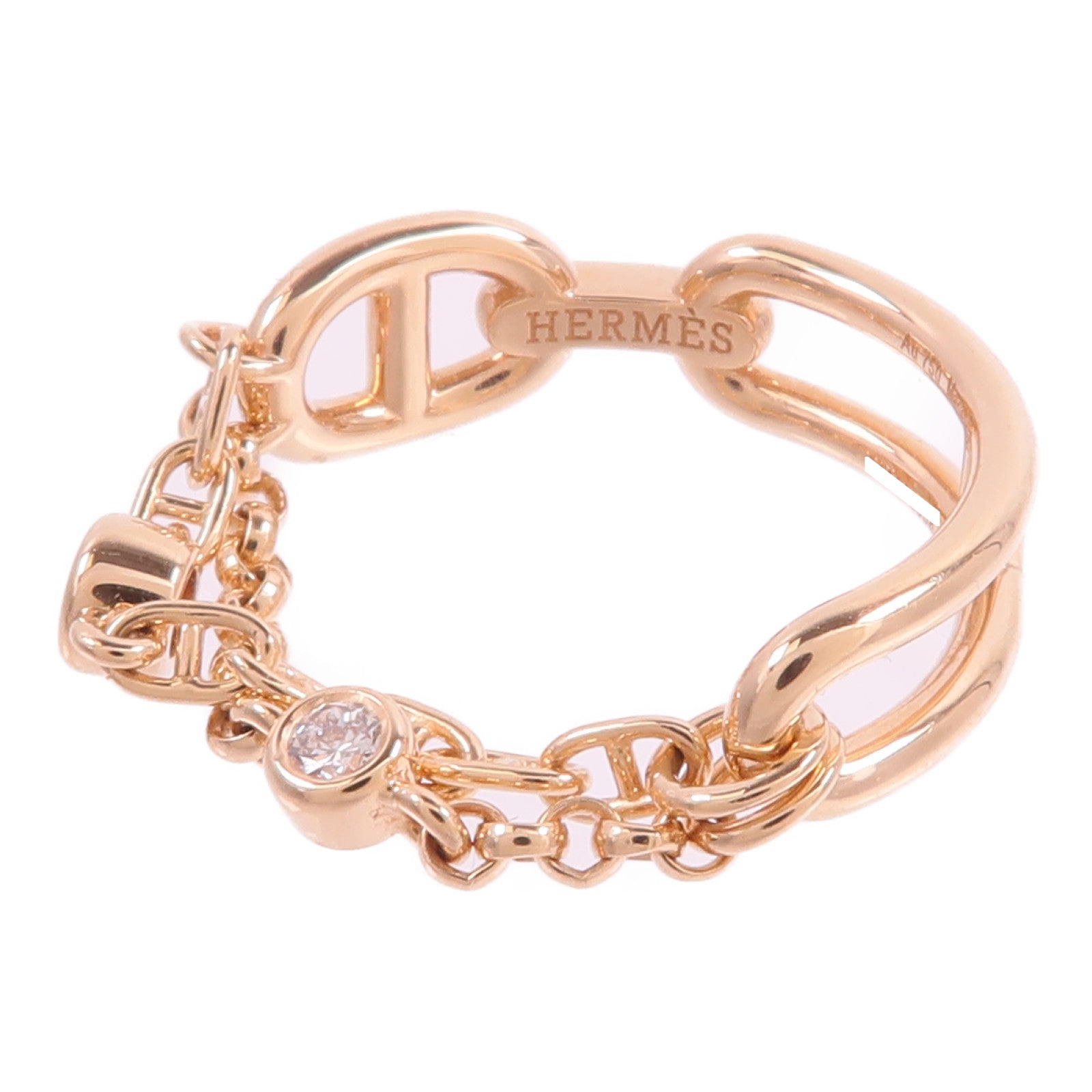 HERMES 18K玫瑰金Chaine d'ancre Chaos Ring鑽石戒指