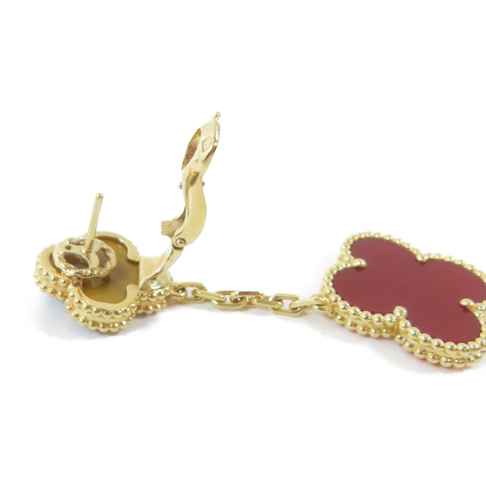 Van Cleef & Arpels 18K黃金Tiger Eye Magic Alhambra耳環紅色