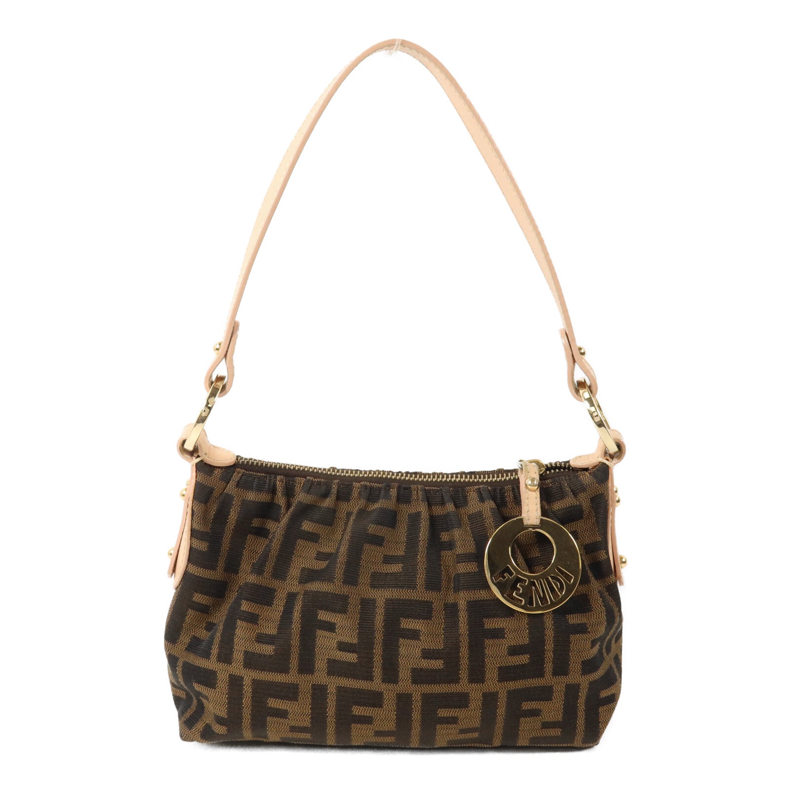 FENDI 帆布/牛皮皮革Zucca Mini肩背袋